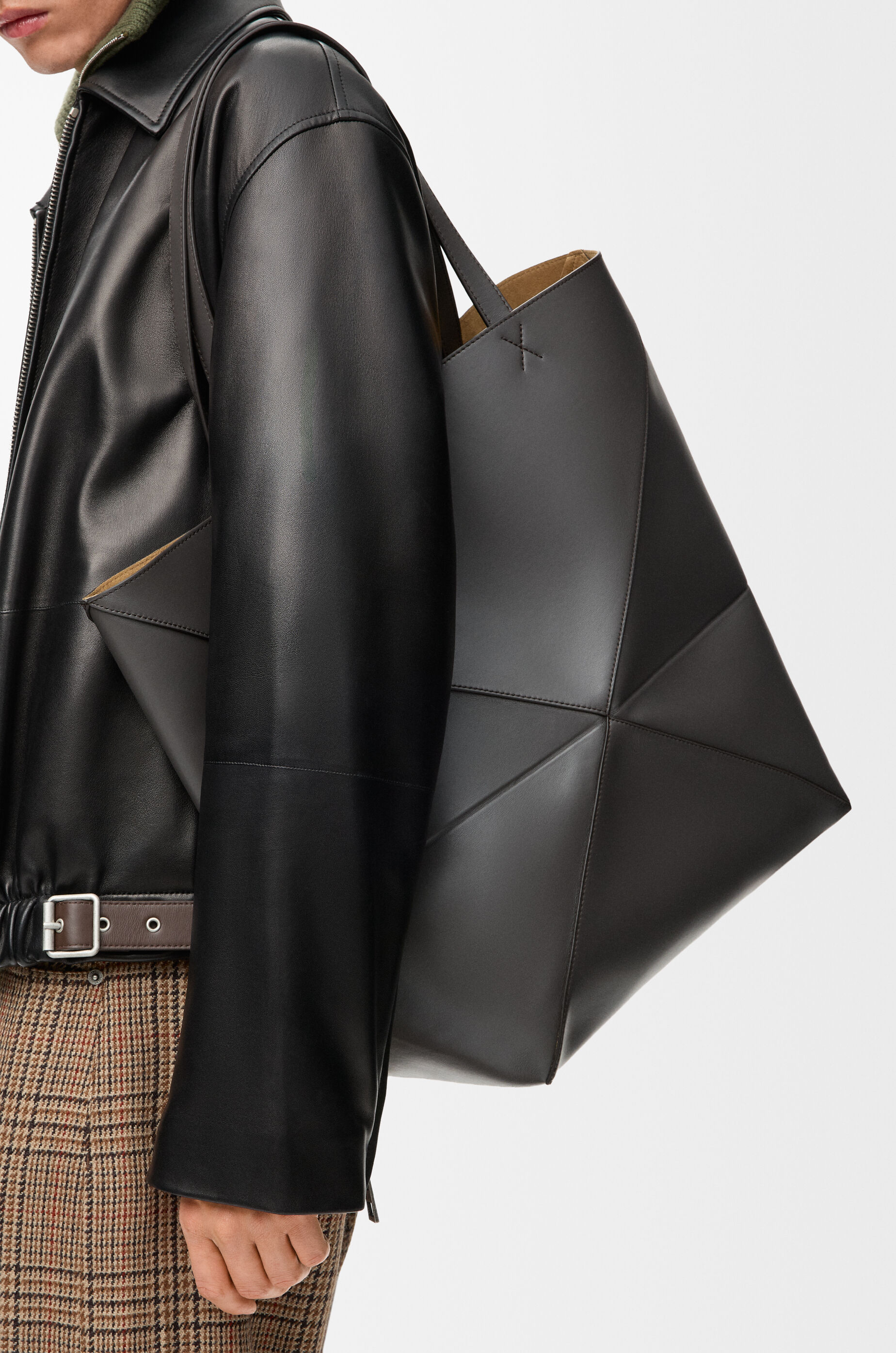 LOEWE XL Puzzle Fold tote in shiny calfskin Dark Grey