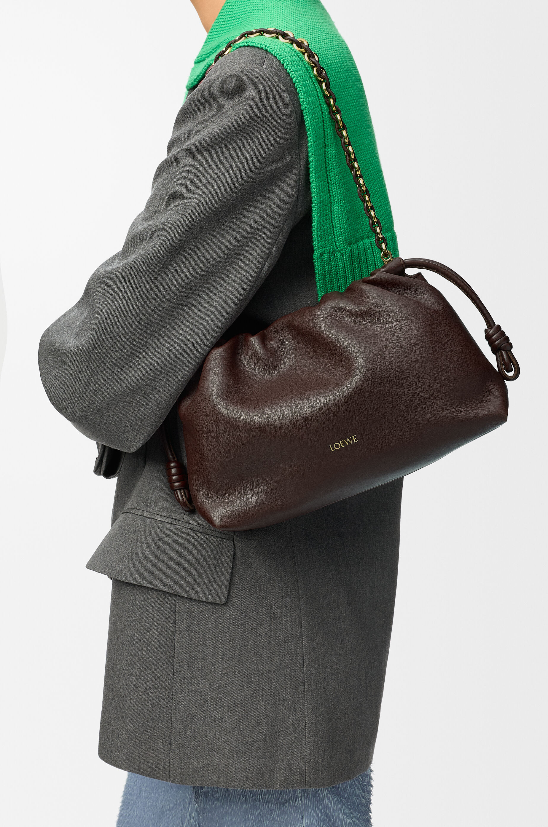 LOEWE Medium Flamenco purse in mellow nappa lambskin Dark Chestnut