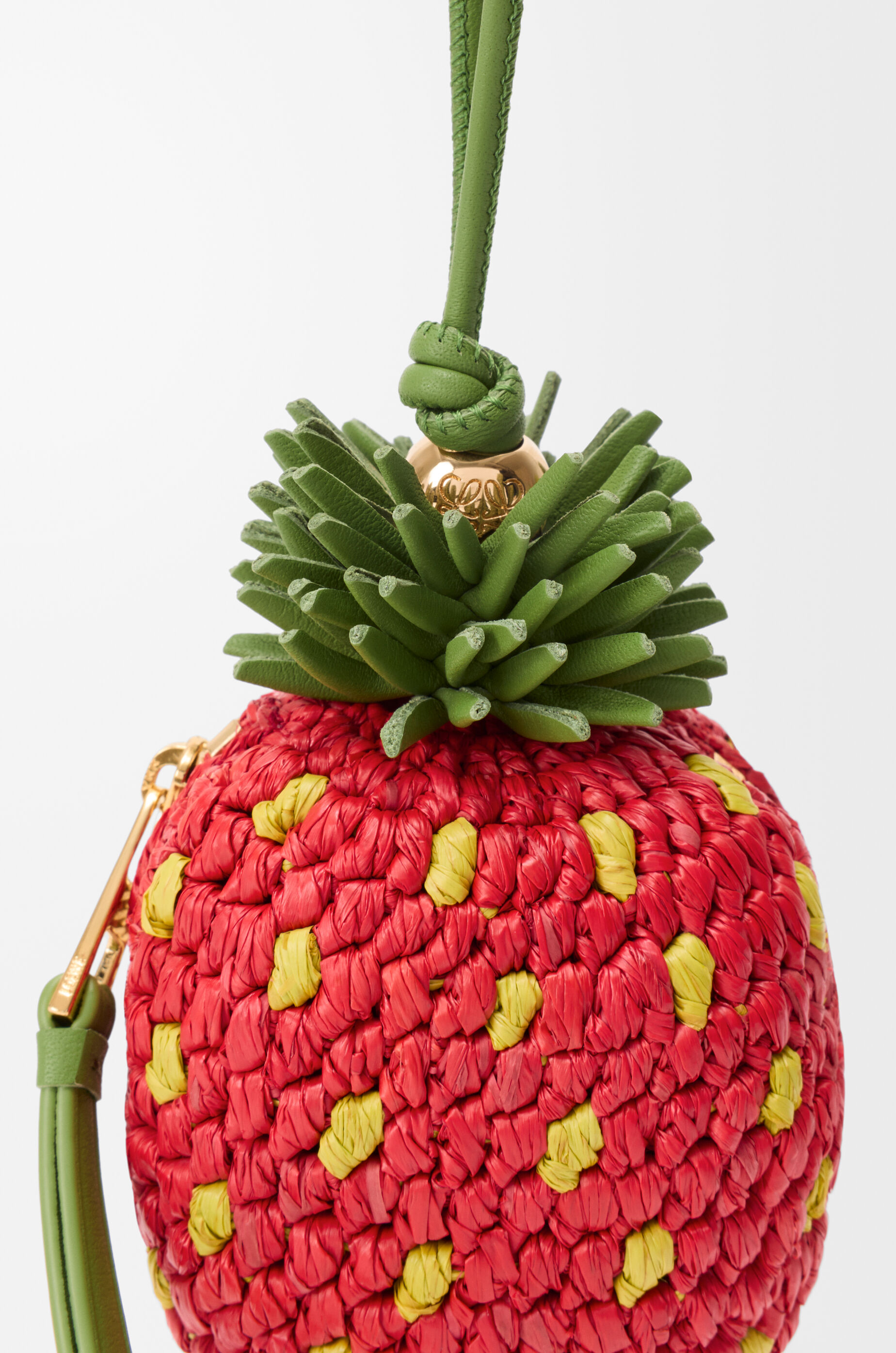 LOEWE Strawberry coin purse in raffia and classic calfskin Red