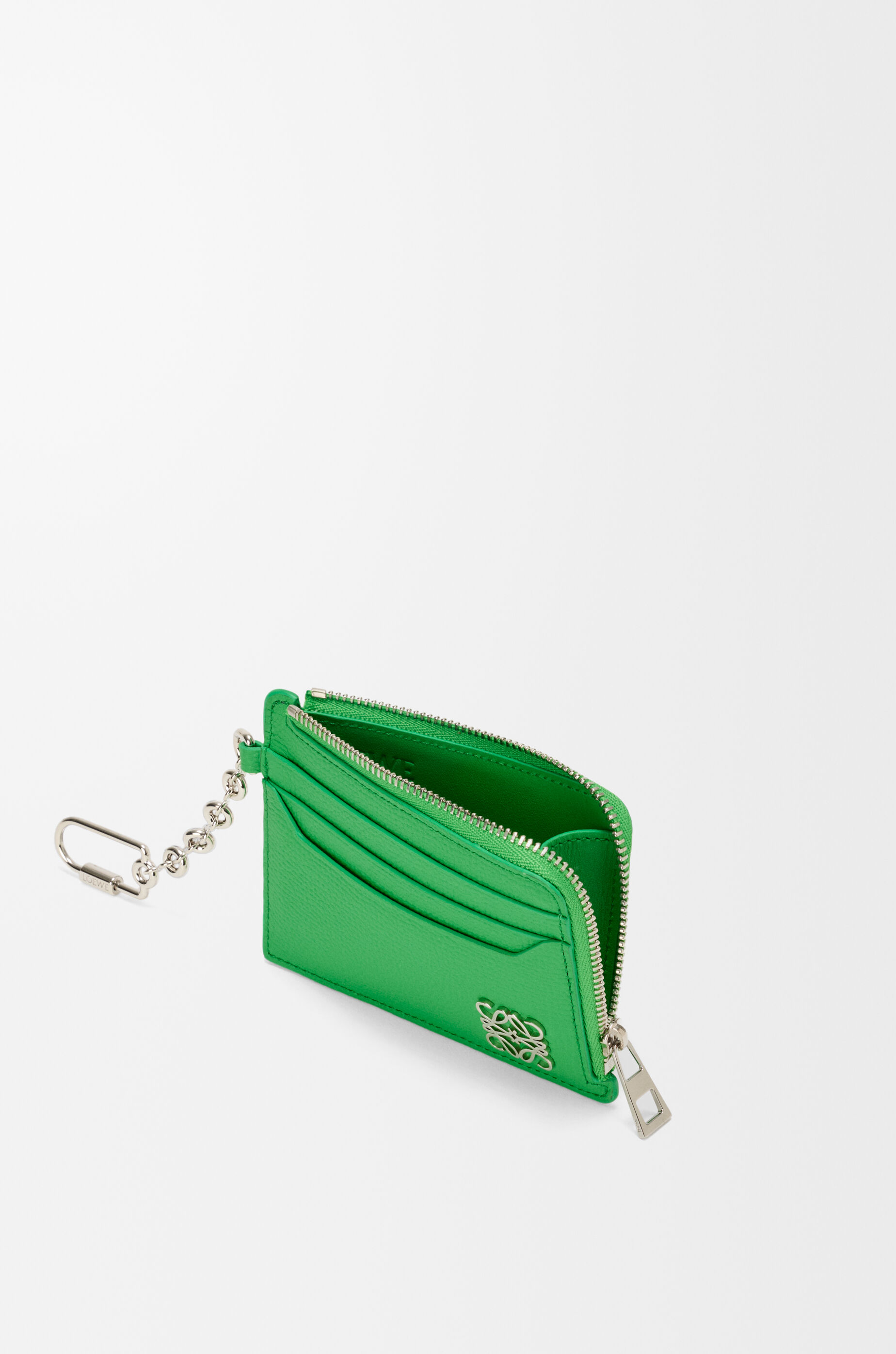 LOEWE Anagram square coin cardholder in pebble grained calfskin Clover Green