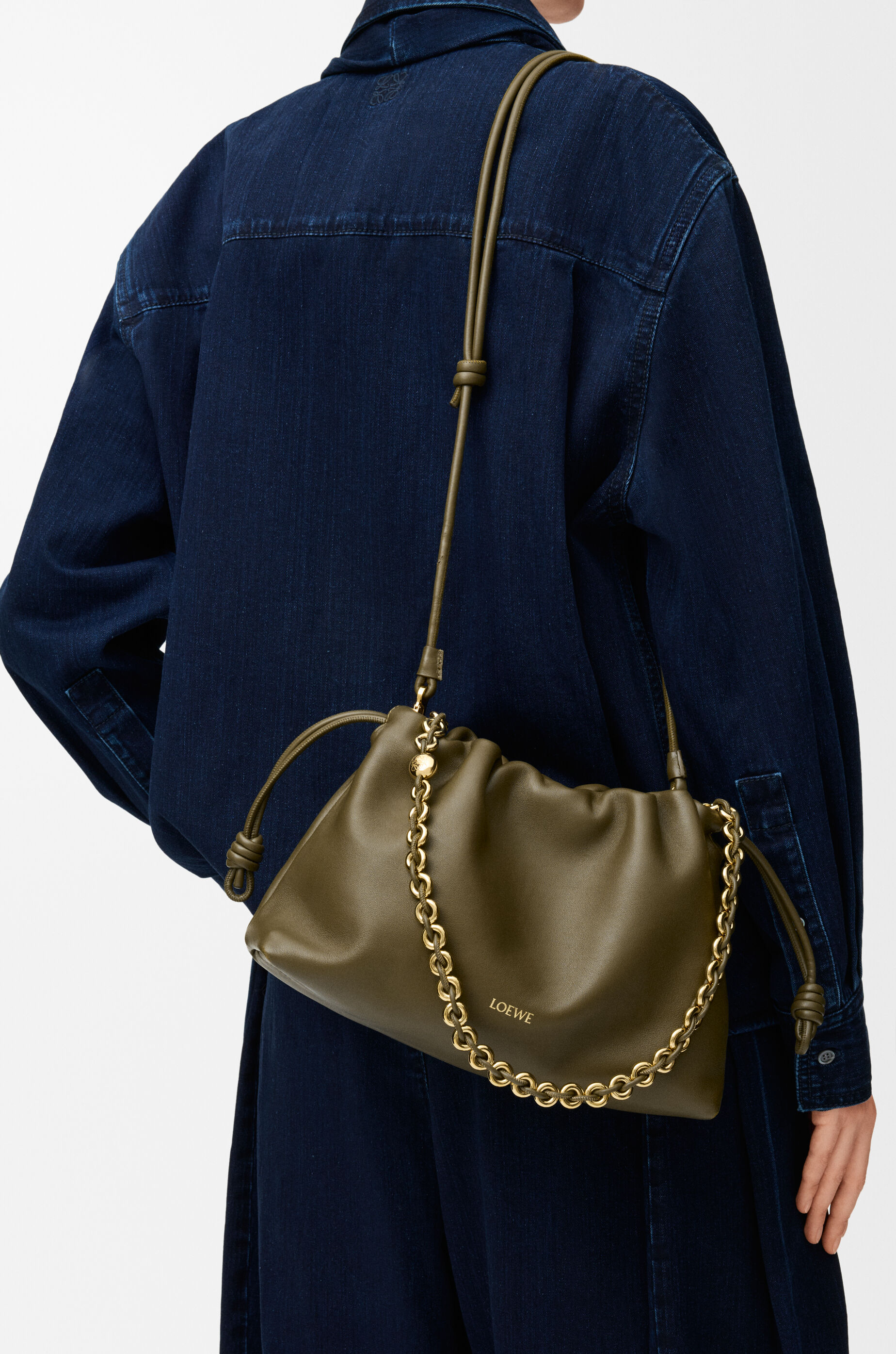 LOEWE Medium Flamenco purse in mellow nappa lambskin Dark Khaki