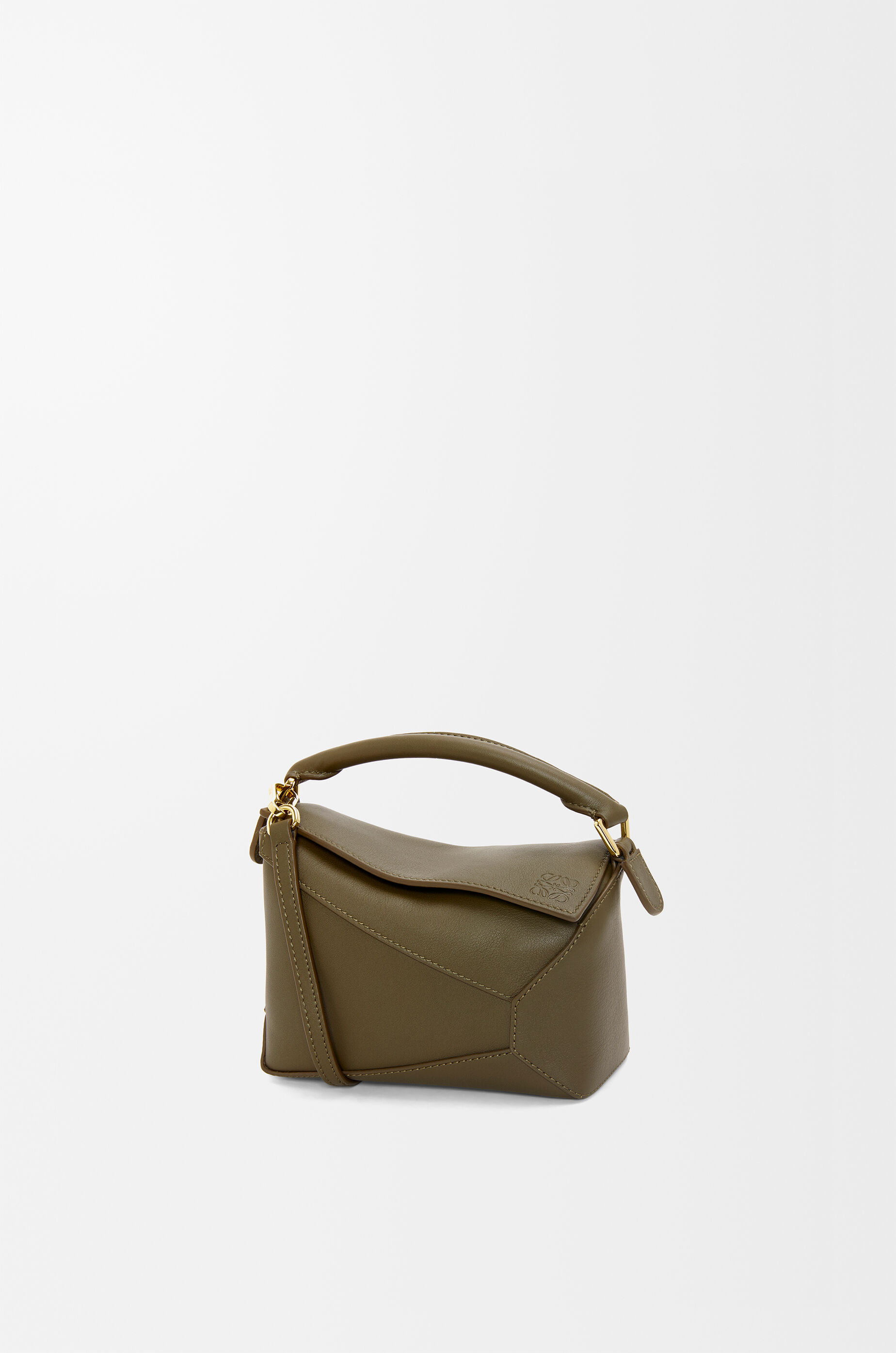 LOEWE Mini Puzzle Edge bag in classic calfskin Dark Khaki