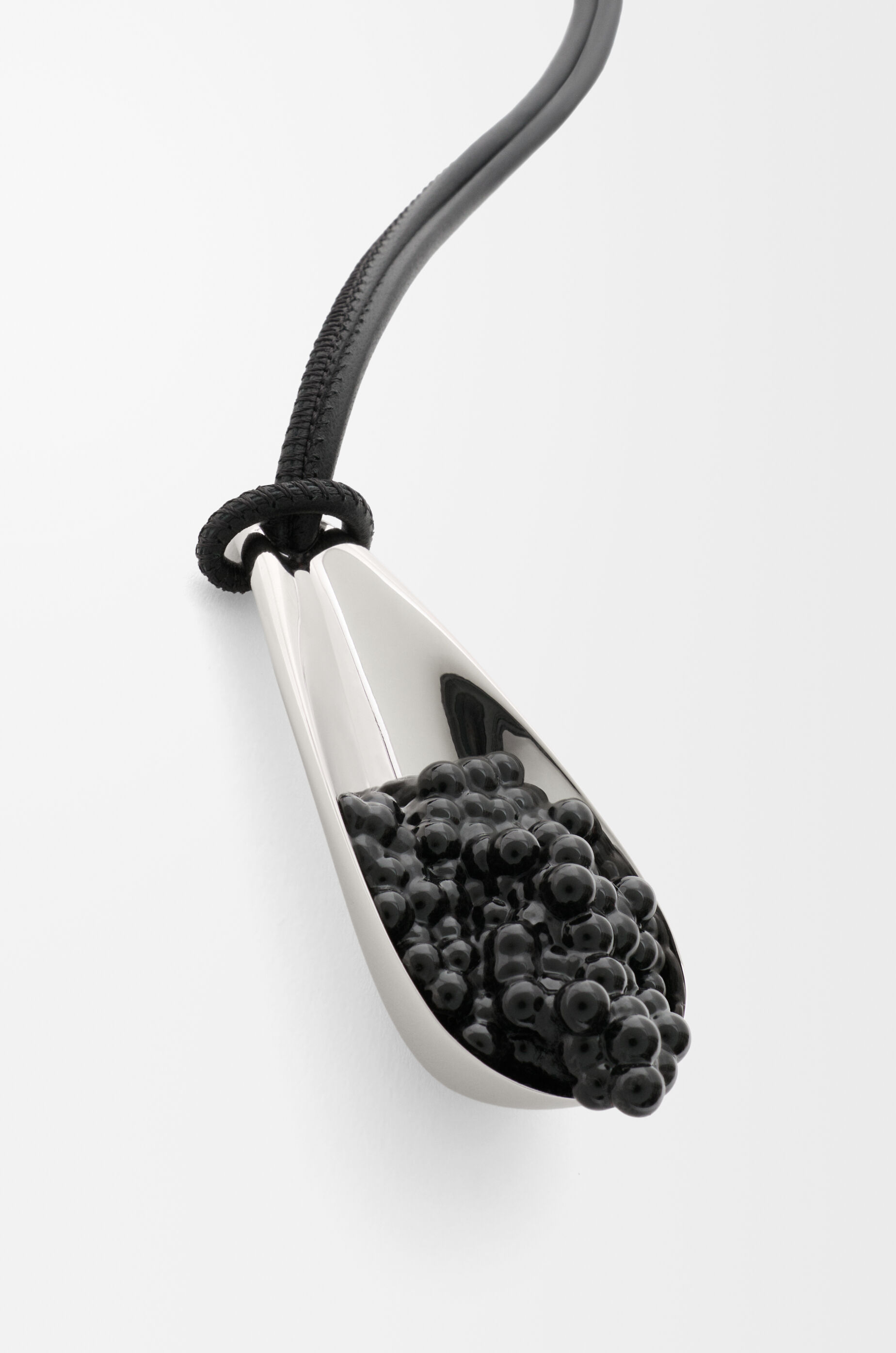 LOEWE Caviar spoon charm in classic calfskin and resin Palladium/Black