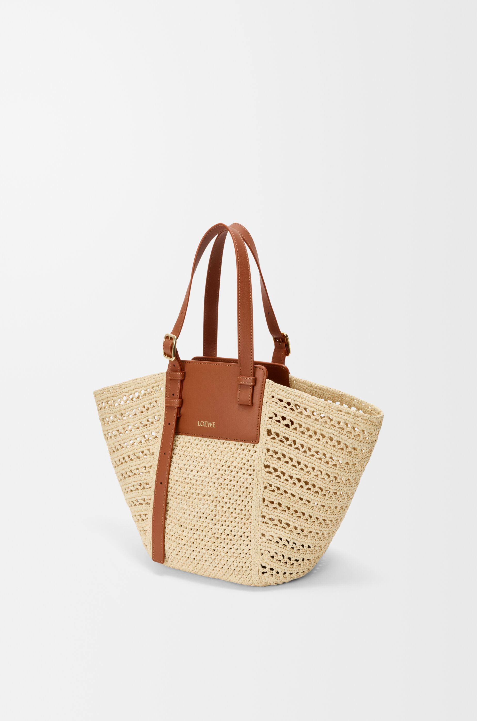 LOEWE Medium Hammock cabas in raffia and calfskin Natural/Tan