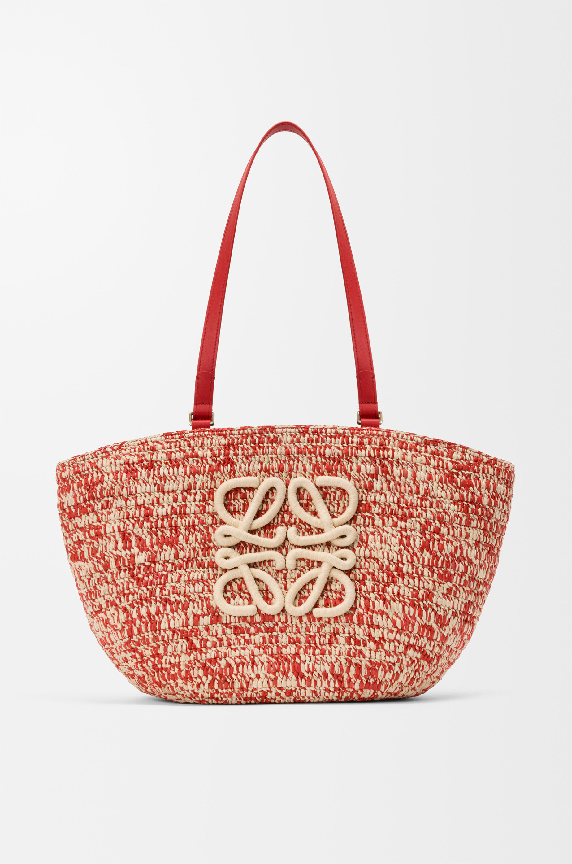 LOEWE Medium Eclipse basket in raffia and calfskin Red