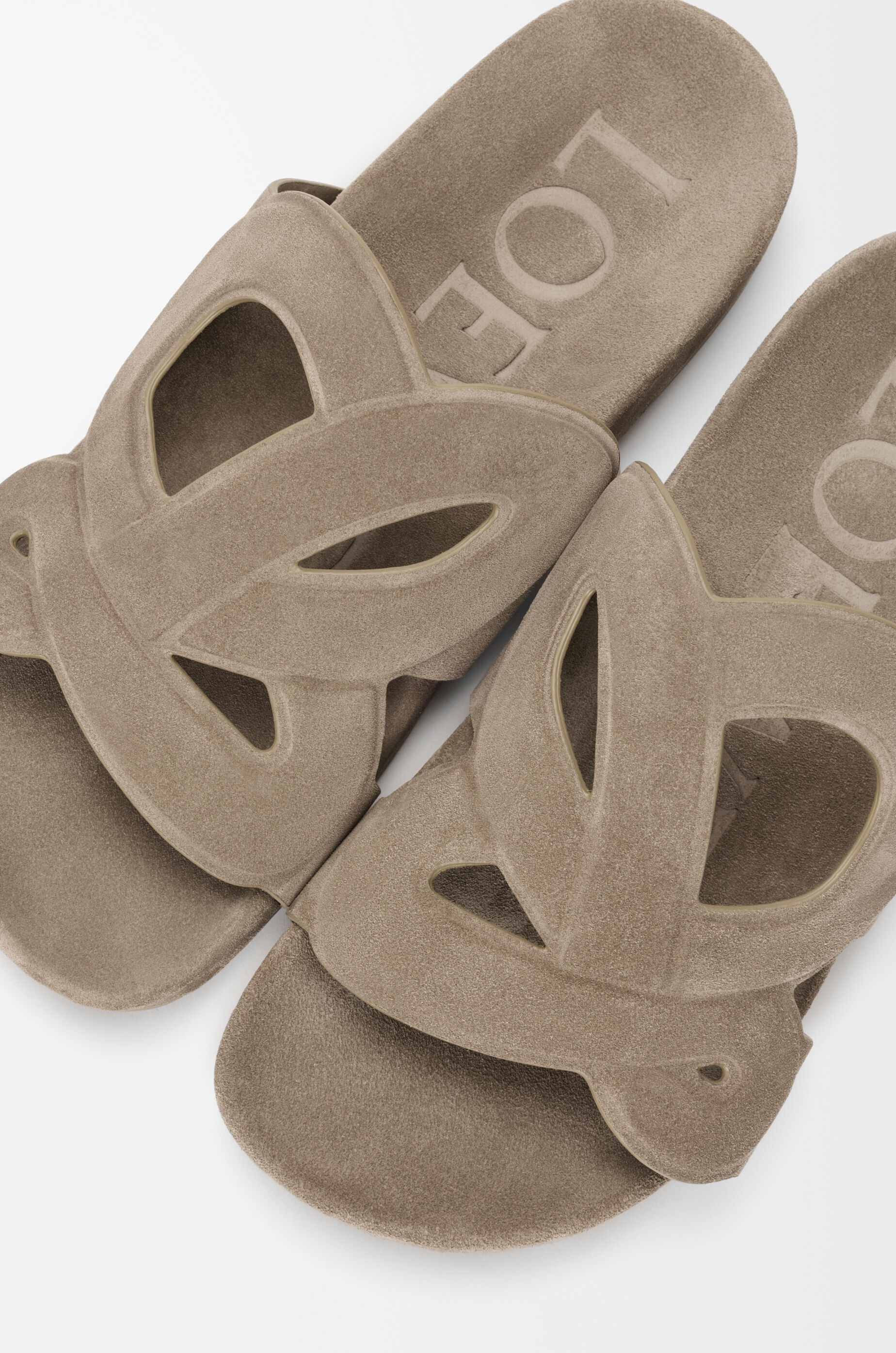 LOEWE Ease Monogram slide in suede Stone Grey