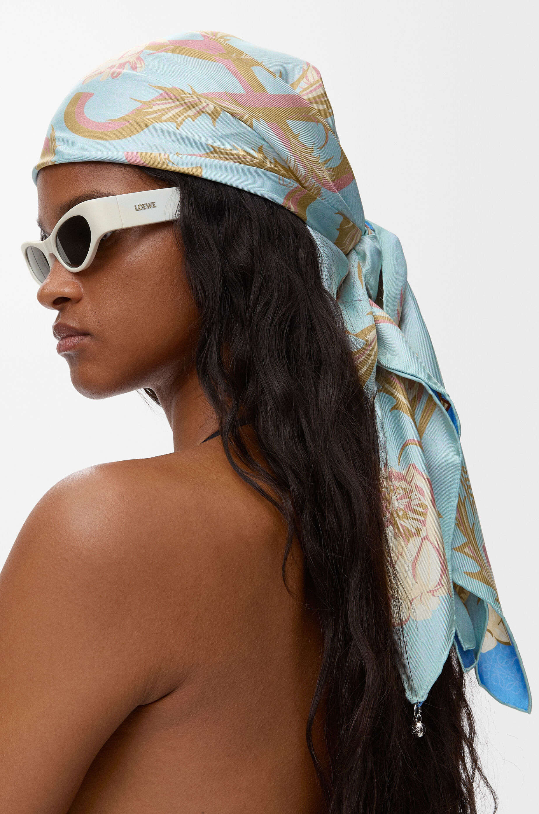 LOEWE Scarf in silk Light Blue/Blue