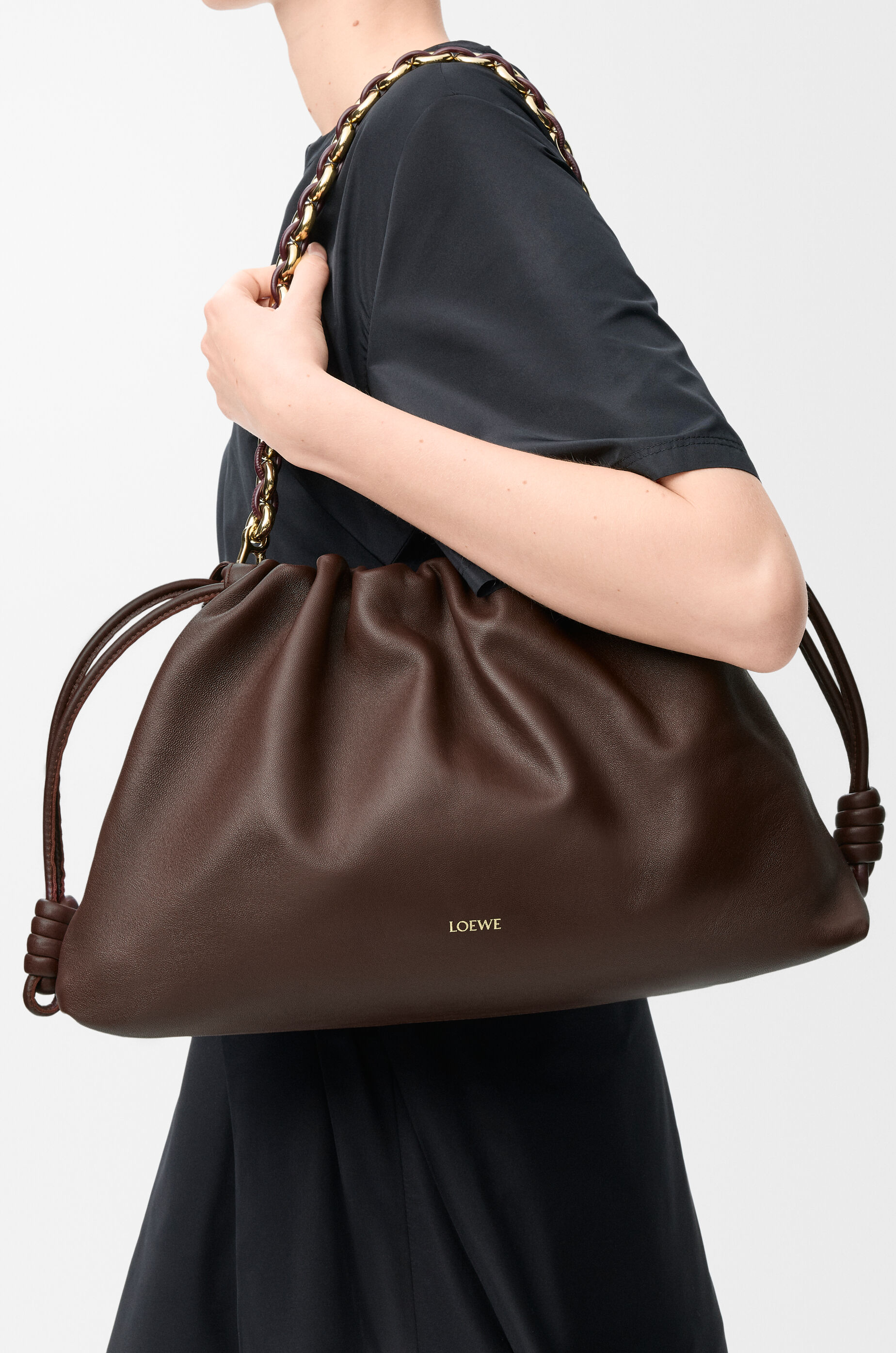 LOEWE Large Flamenco purse in mellow nappa lambskin Dark Chestnut