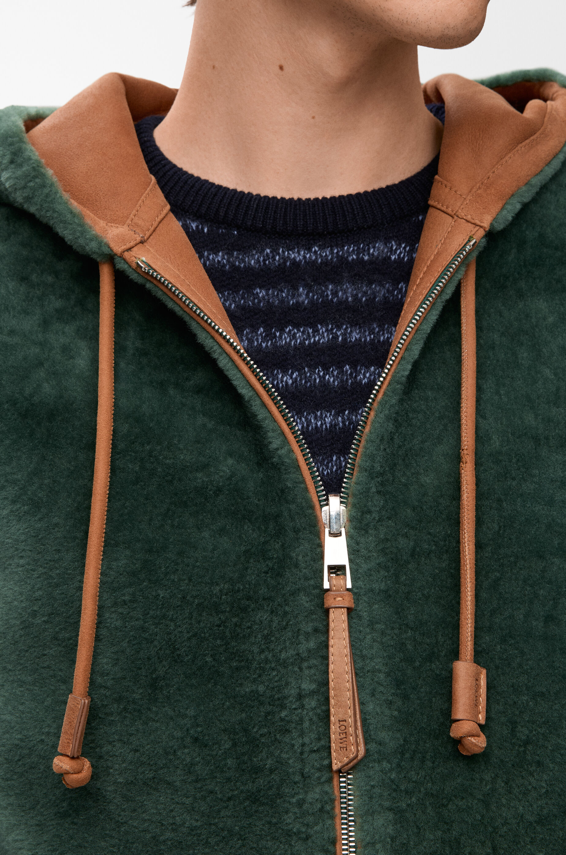 LOEWE Hoodie in shearling Brown/Dark Green