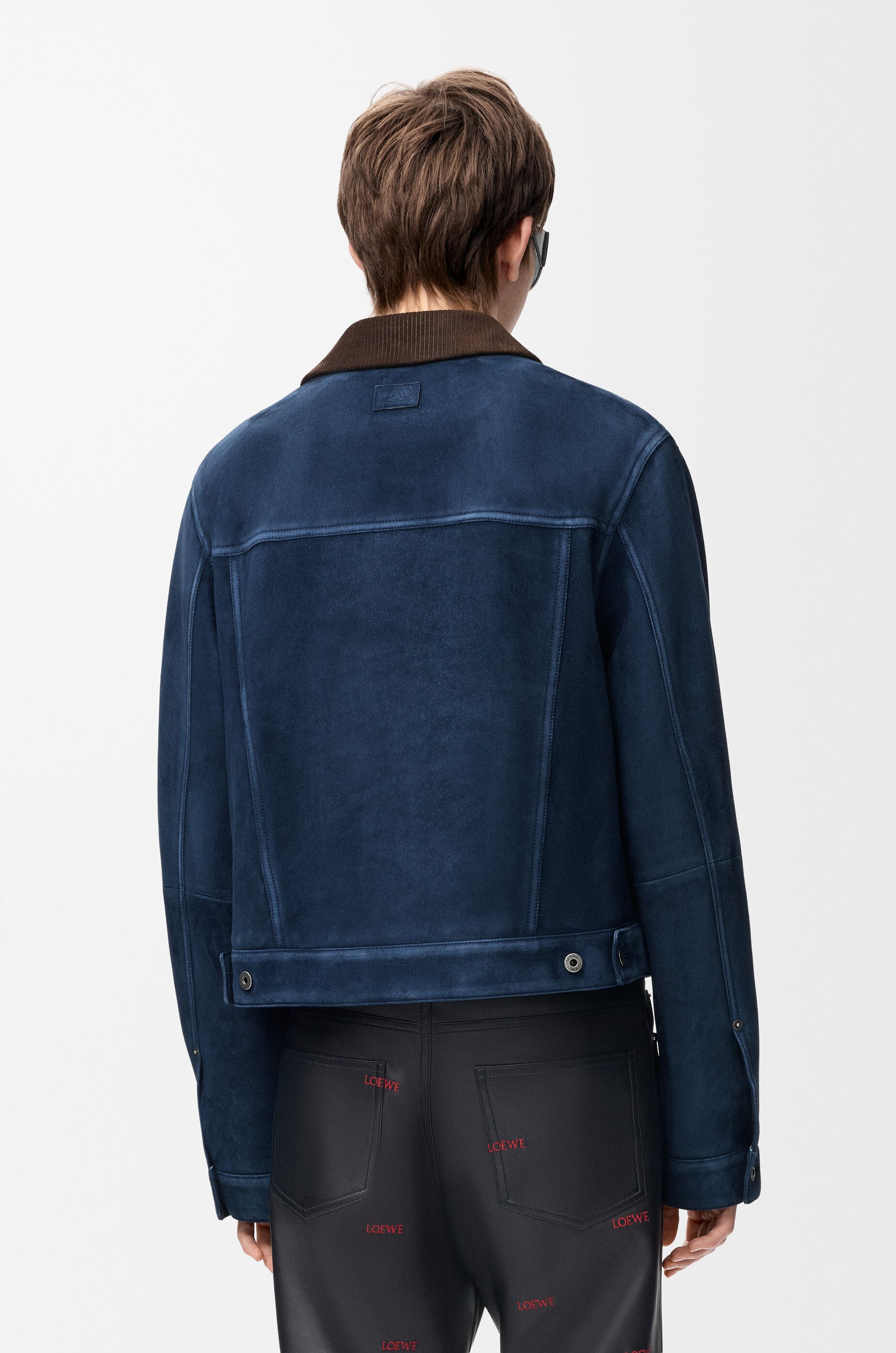 LOEWE Trucker jacket in suede goat skin Navy Blue