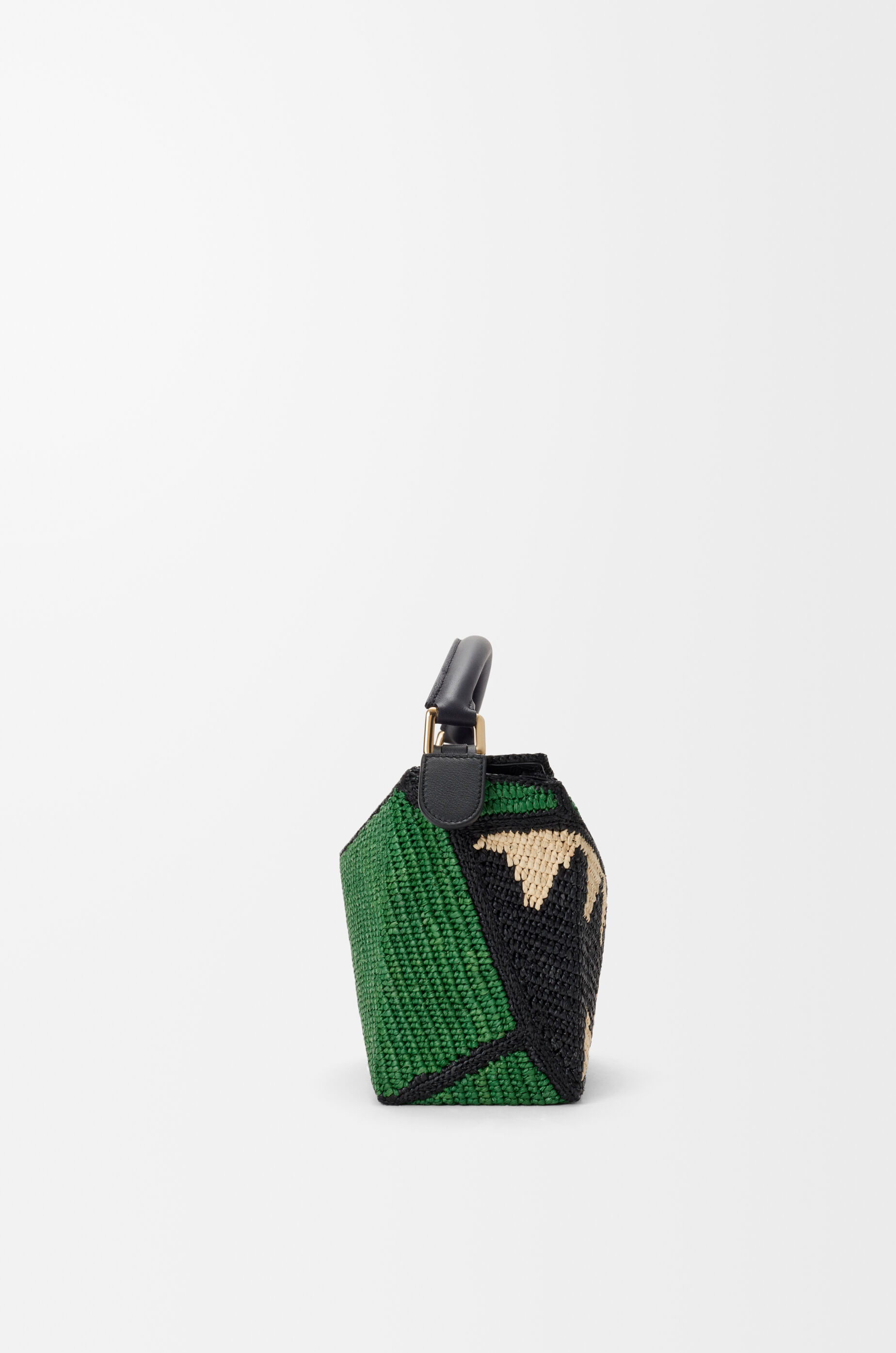 LOEWE Small Puzzle Edge bag in raffia and calfskin Black/Green