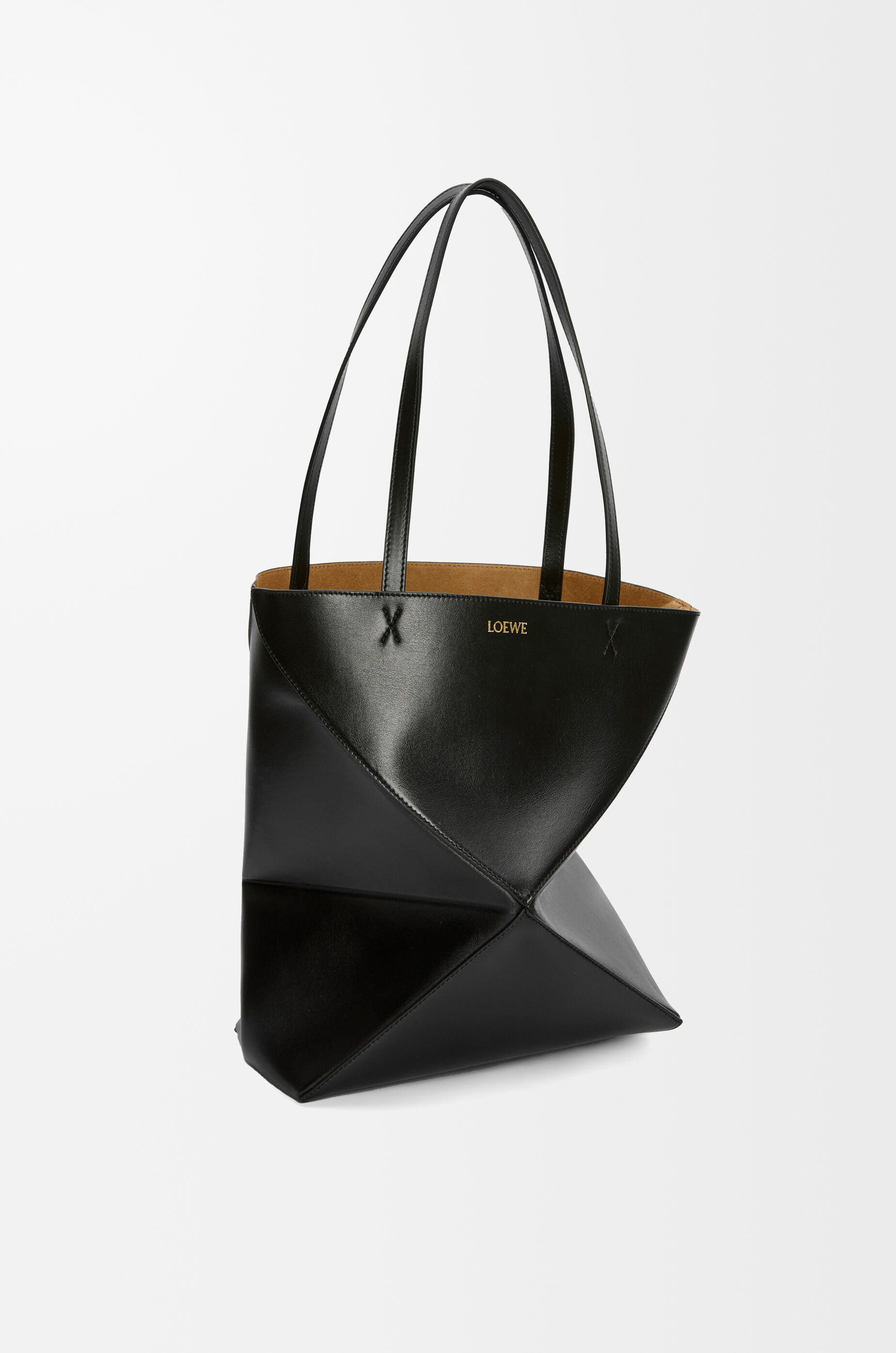 LOEWE Medium Puzzle Fold tote in shiny calfskin Black
