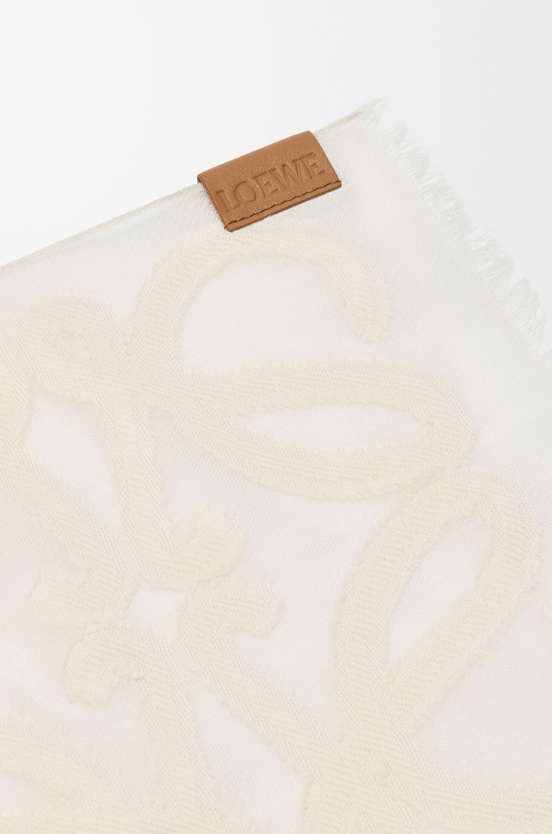 LOEWE Scarf in wool, cotton and silk blend Ecru