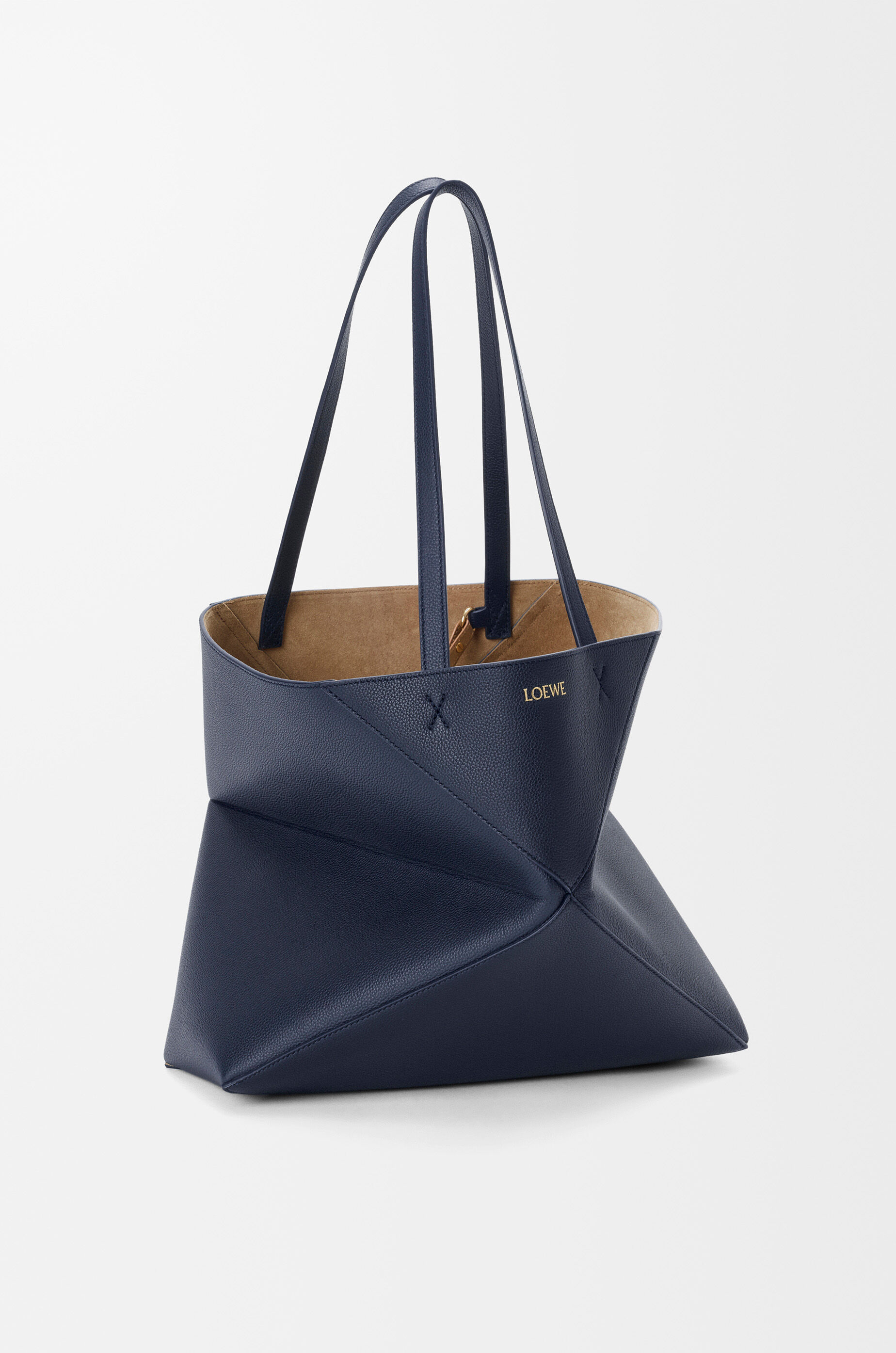 LOEWE Medium horizontal Puzzle Fold tote in soft grained calfskin Deep Navy
