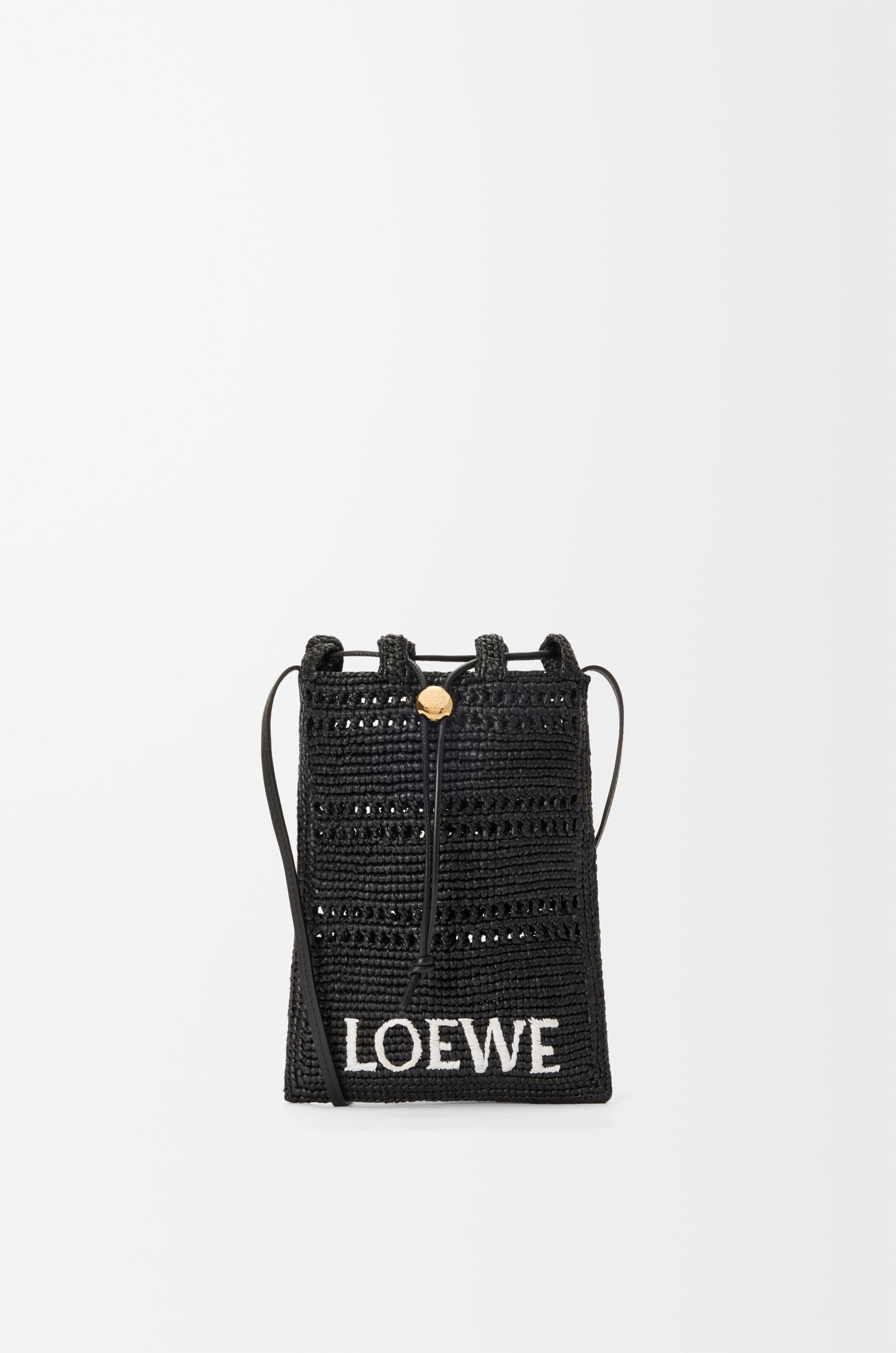 LOEWE Drawstring pocket in raffia  Black