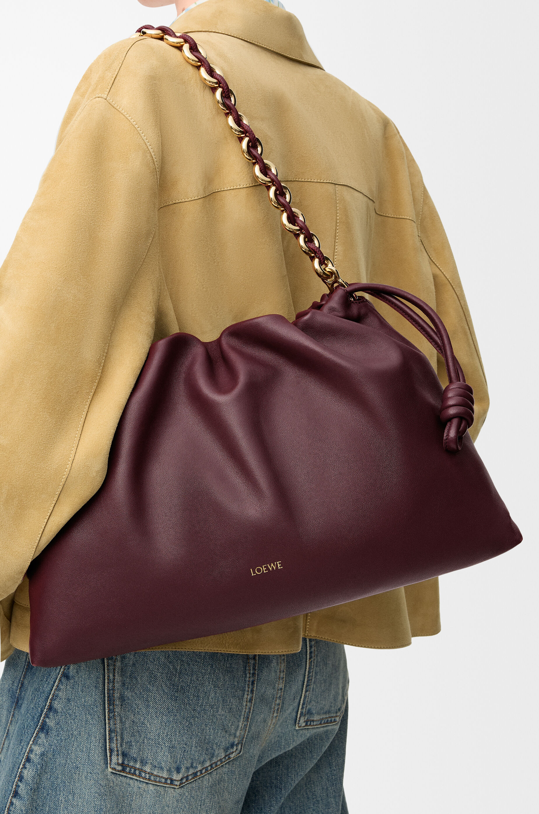 LOEWE Large Flamenco purse in mellow nappa lambskin Dark Burgundy