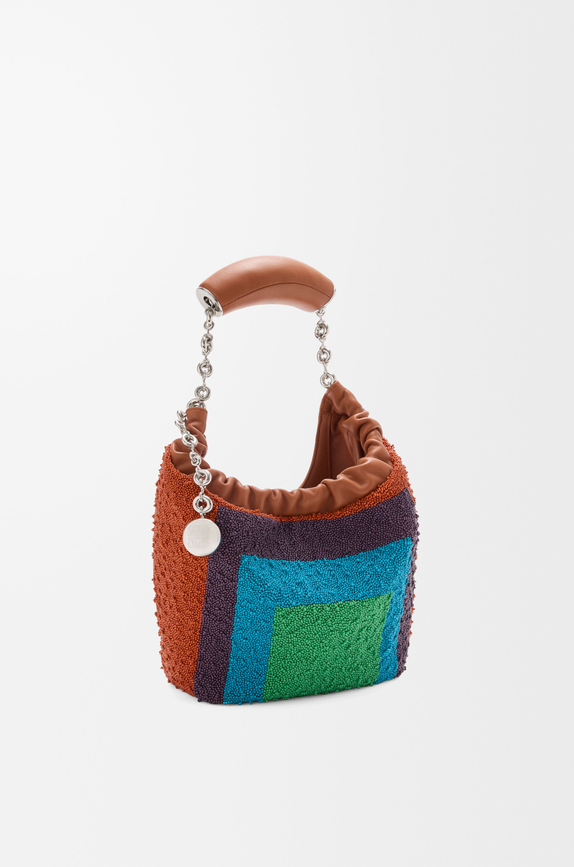 LOEWE Mini Squeeze bag in beaded leather Caramel/Bright Green