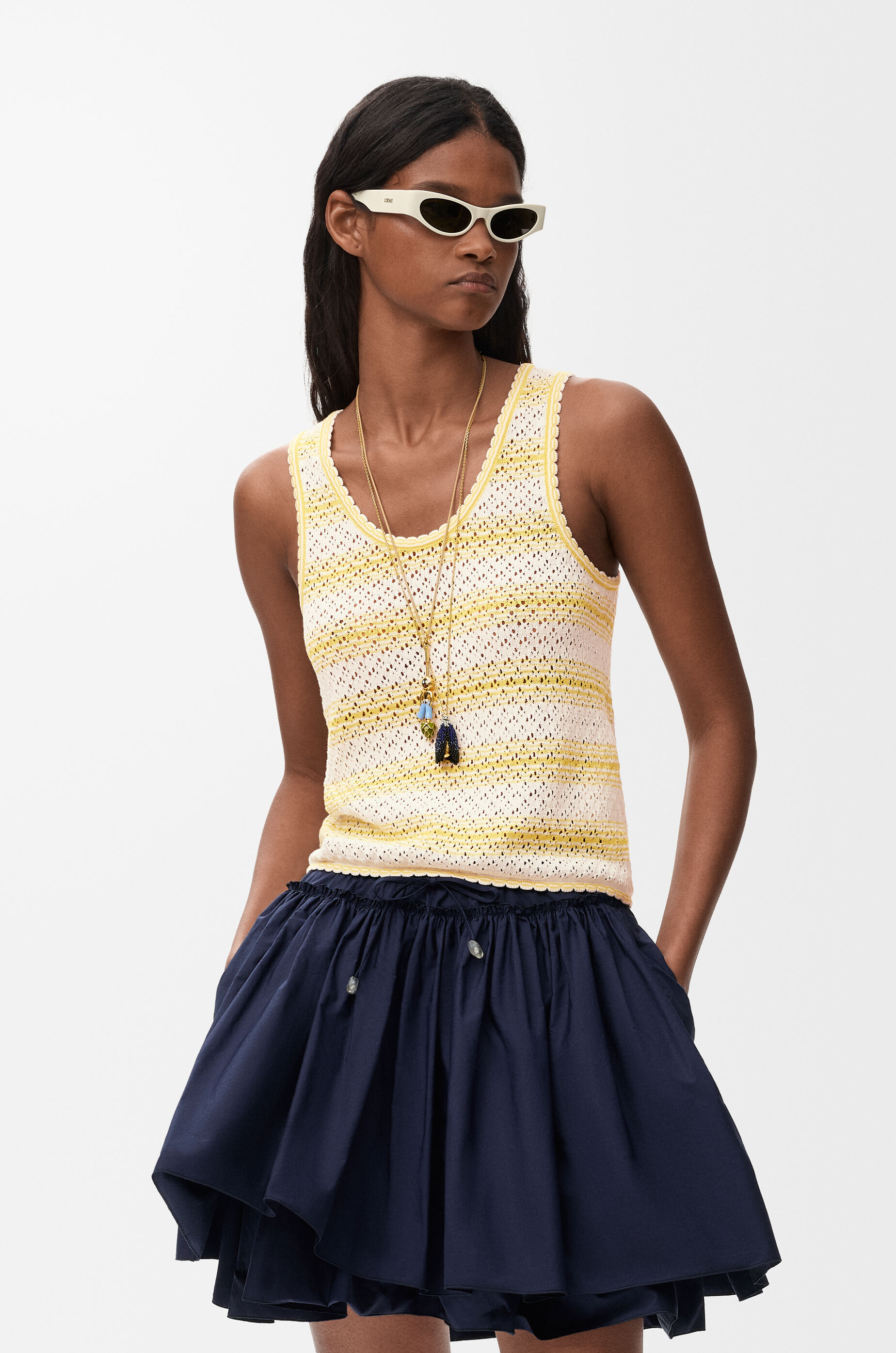 LOEWE Top in cotton blend White/Yellow