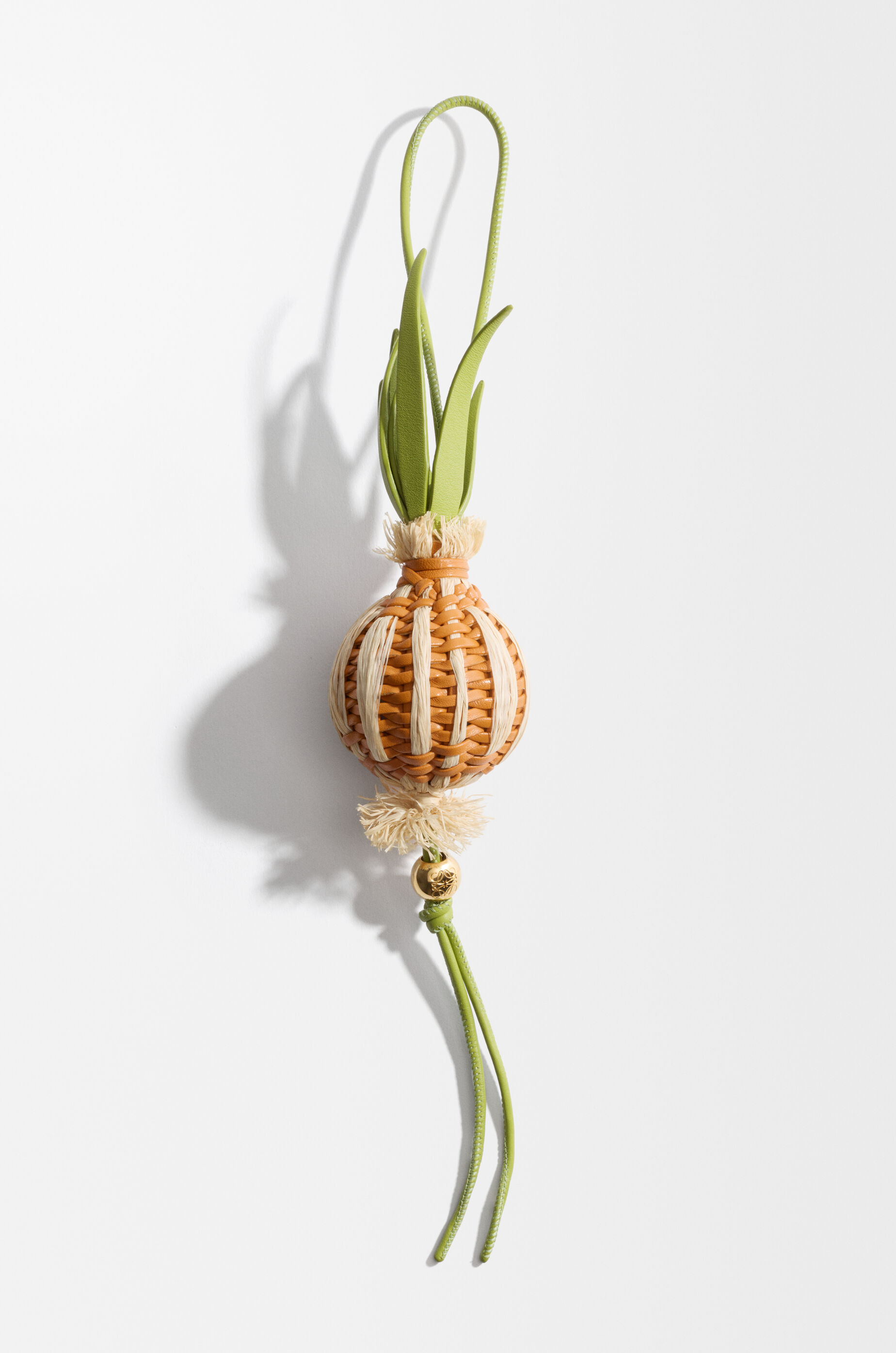 LOEWE Onion sprout charm in classic calfskin and raffia Orange/Green