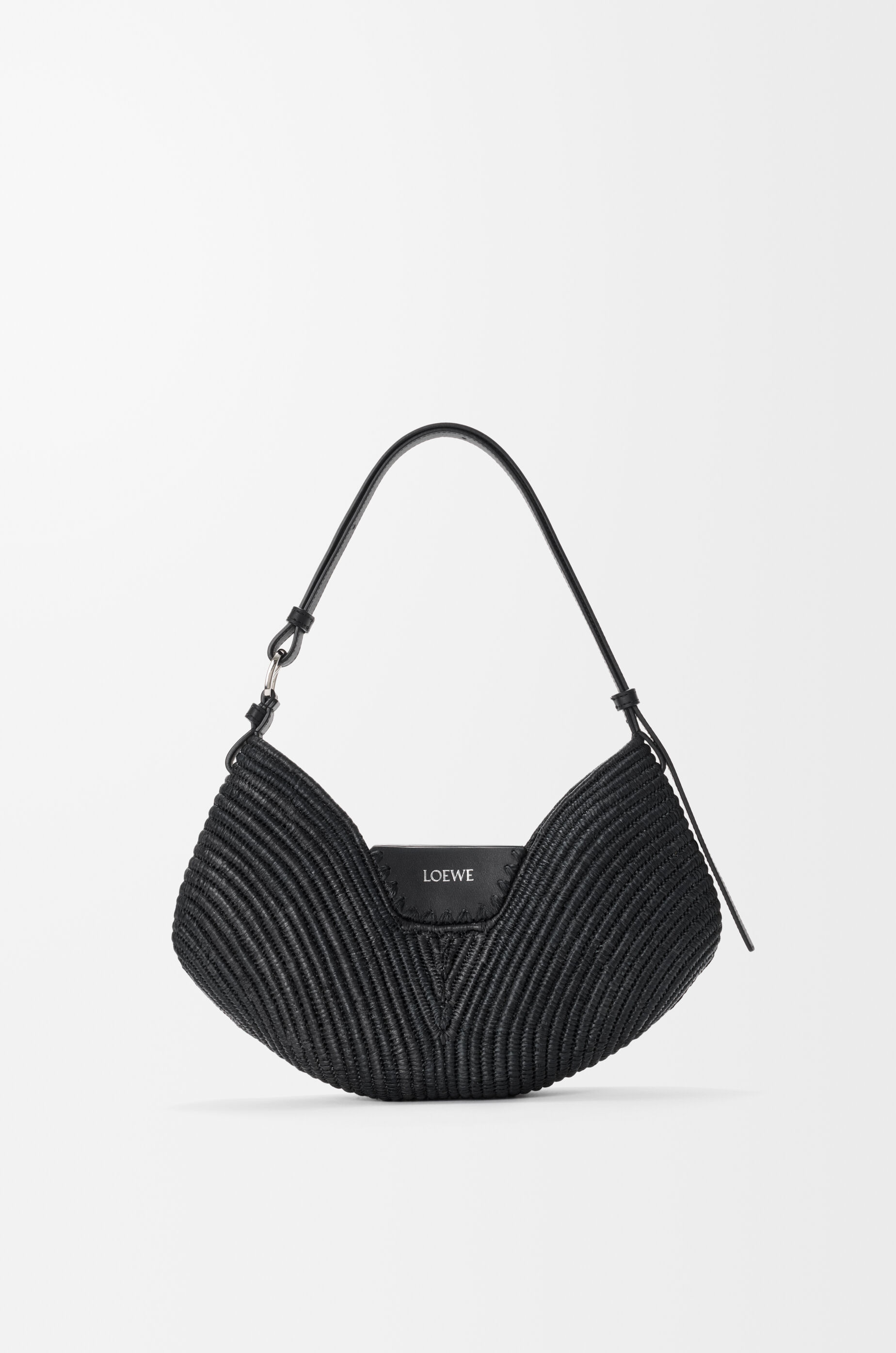 LOEWE Medium Loewe Swing bag in raffia and calfskin Black