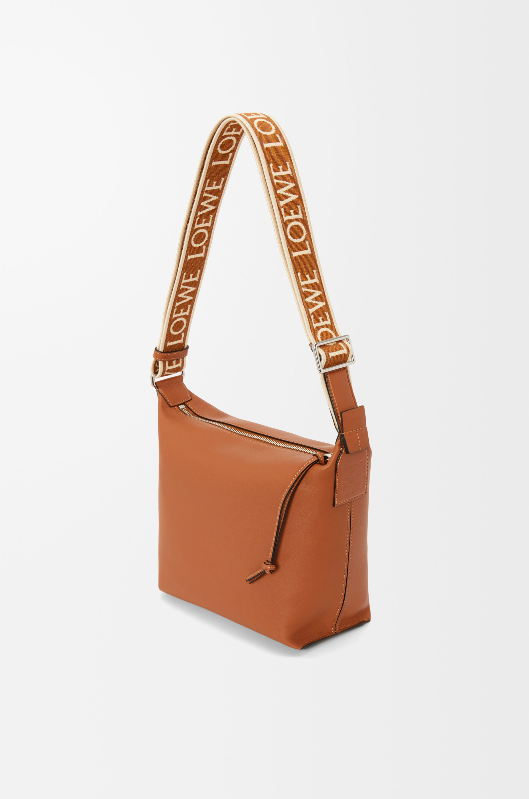 LOEWE Small Cubi crossbody bag in supple smooth calfskin and jacquard Tan