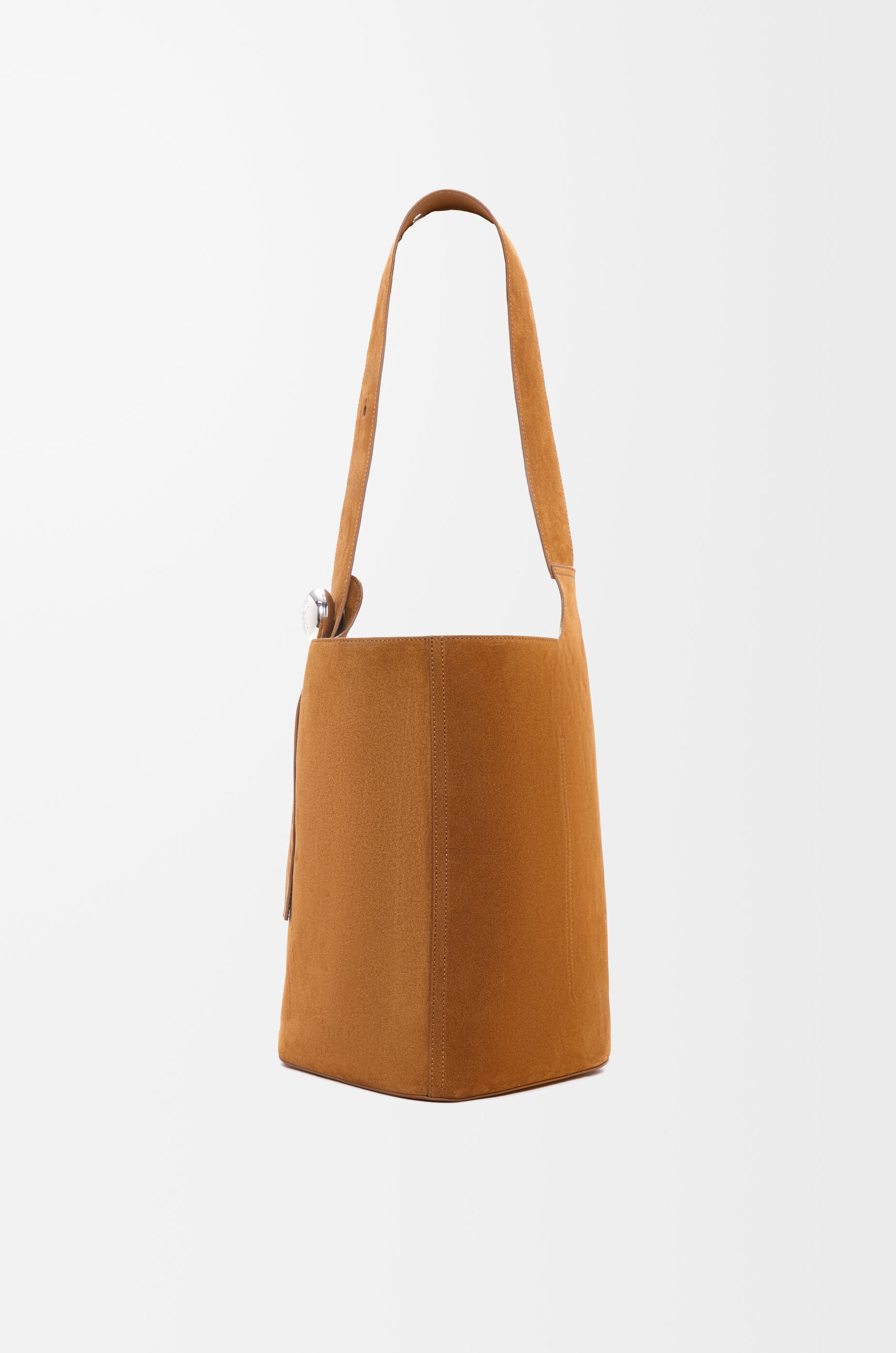 LOEWE Large Pebble bucket bag in suede calfskin Tobacco