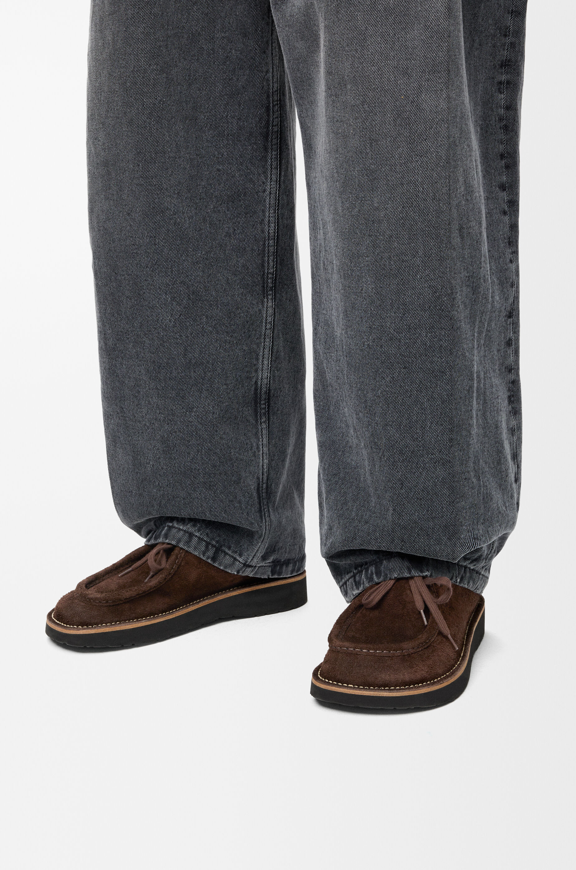LOEWE Faro lace-up in suede calfskin Dark Brown