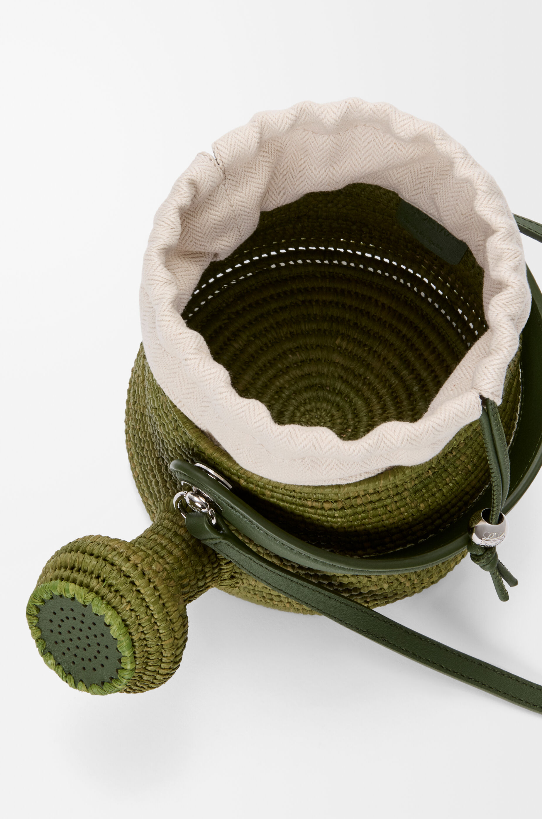 LOEWE Watering Can bag in raffia and calfskin Green