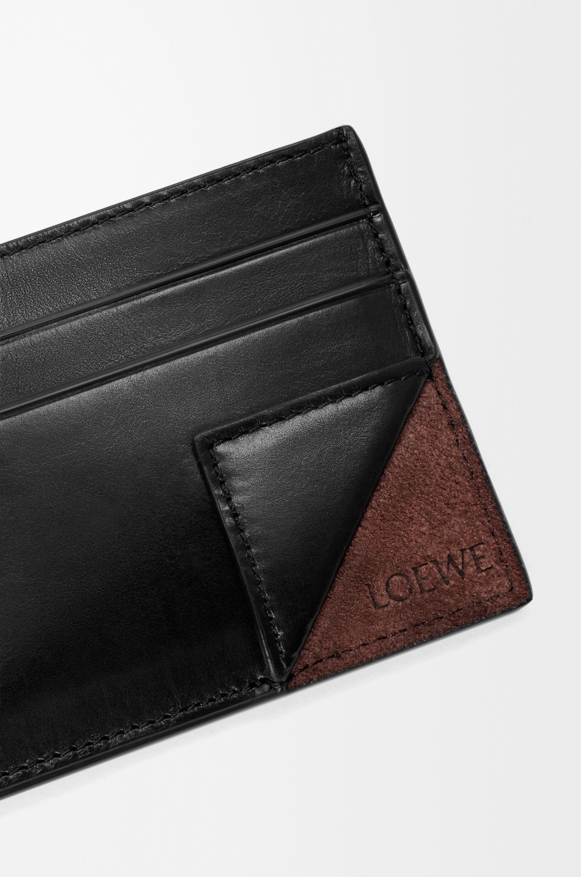 LOEWE Switch plain cardholder in supple grained calfskin and suede Black/Espresso