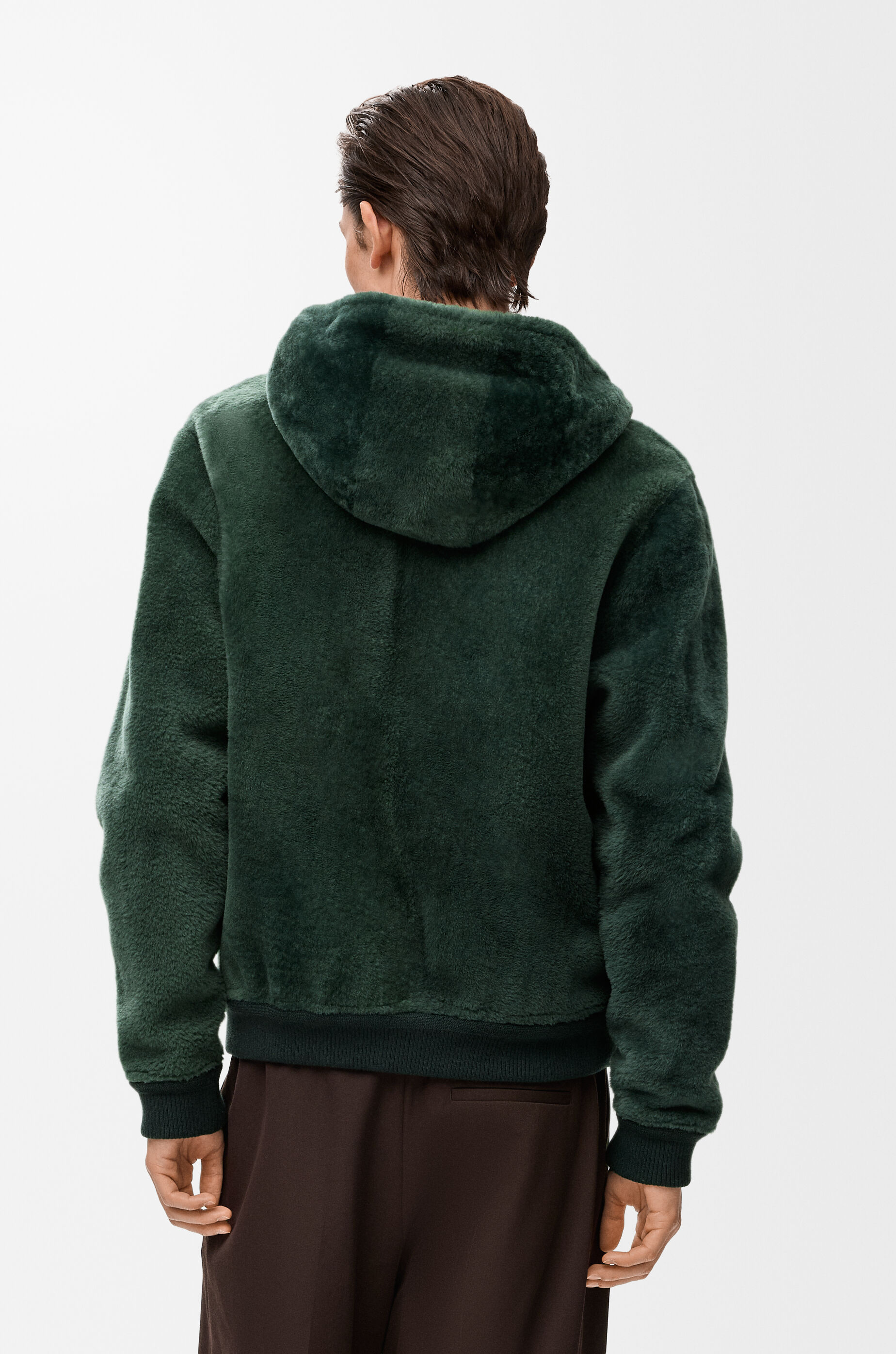 LOEWE Hoodie in shearling Brown/Dark Green