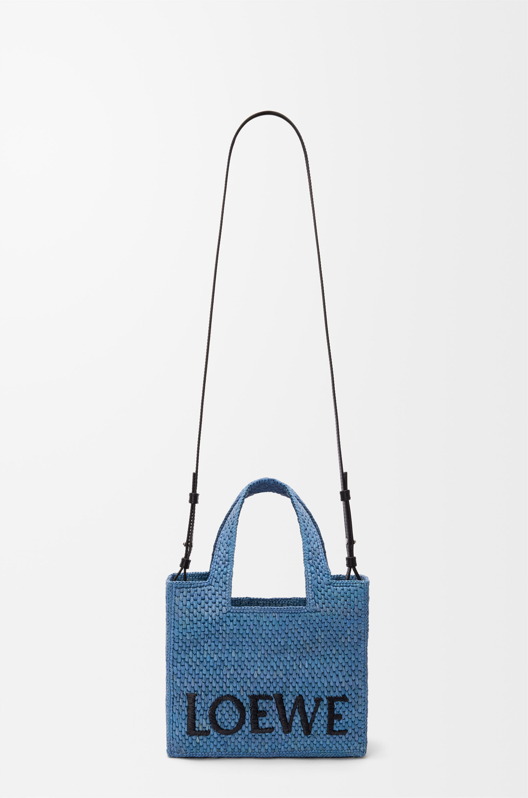 LOEWE Mini LOEWE Font tote in raffia Light Blue