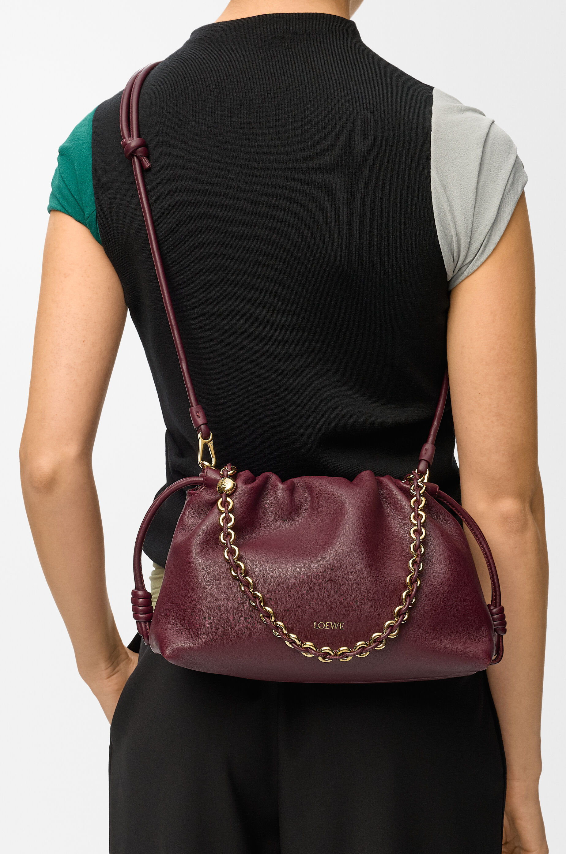 LOEWE Medium Flamenco purse in mellow nappa lambskin Dark Burgundy