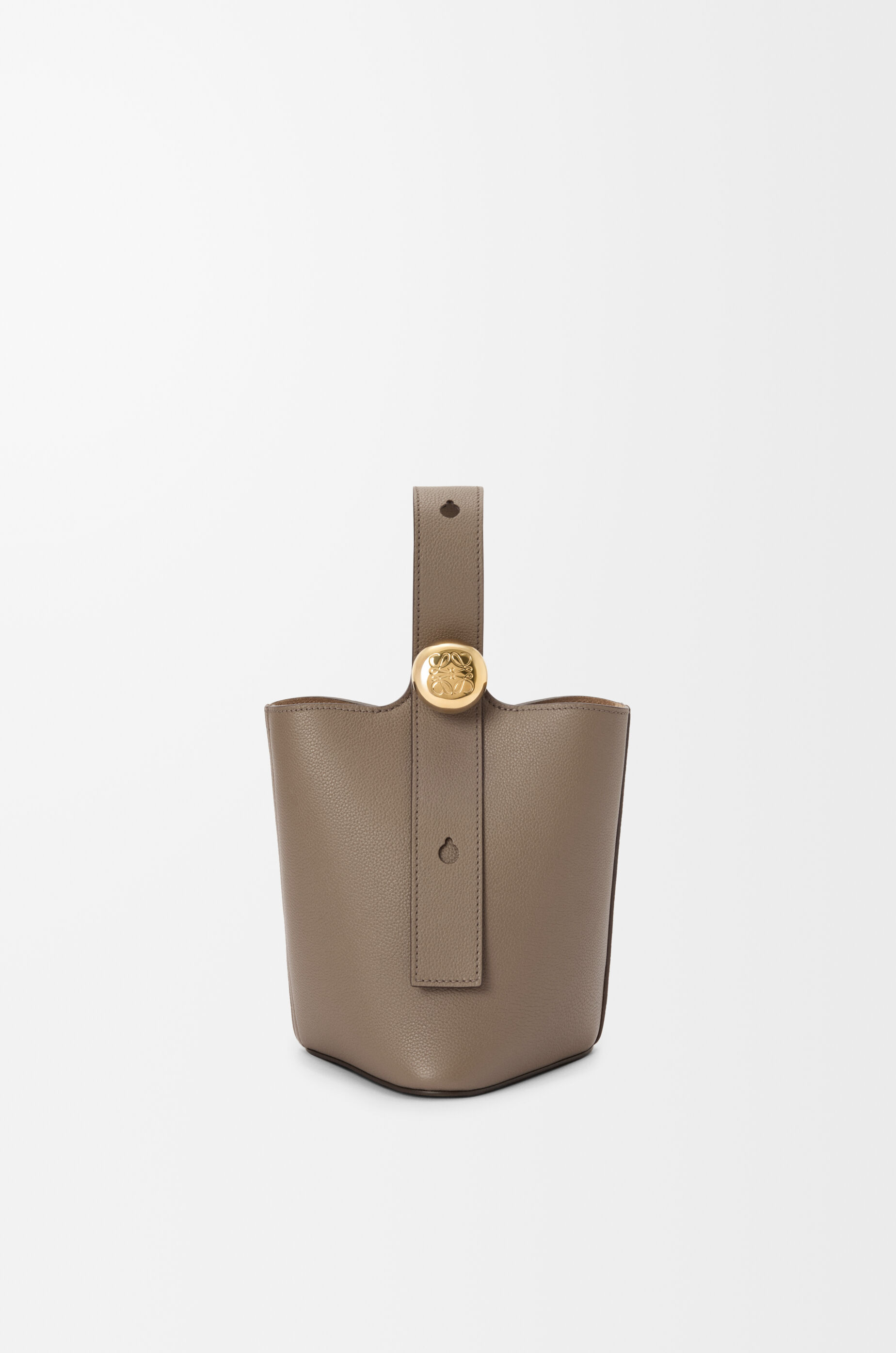 LOEWE Mini Pebble bucket in soft grained calfskin Taupe