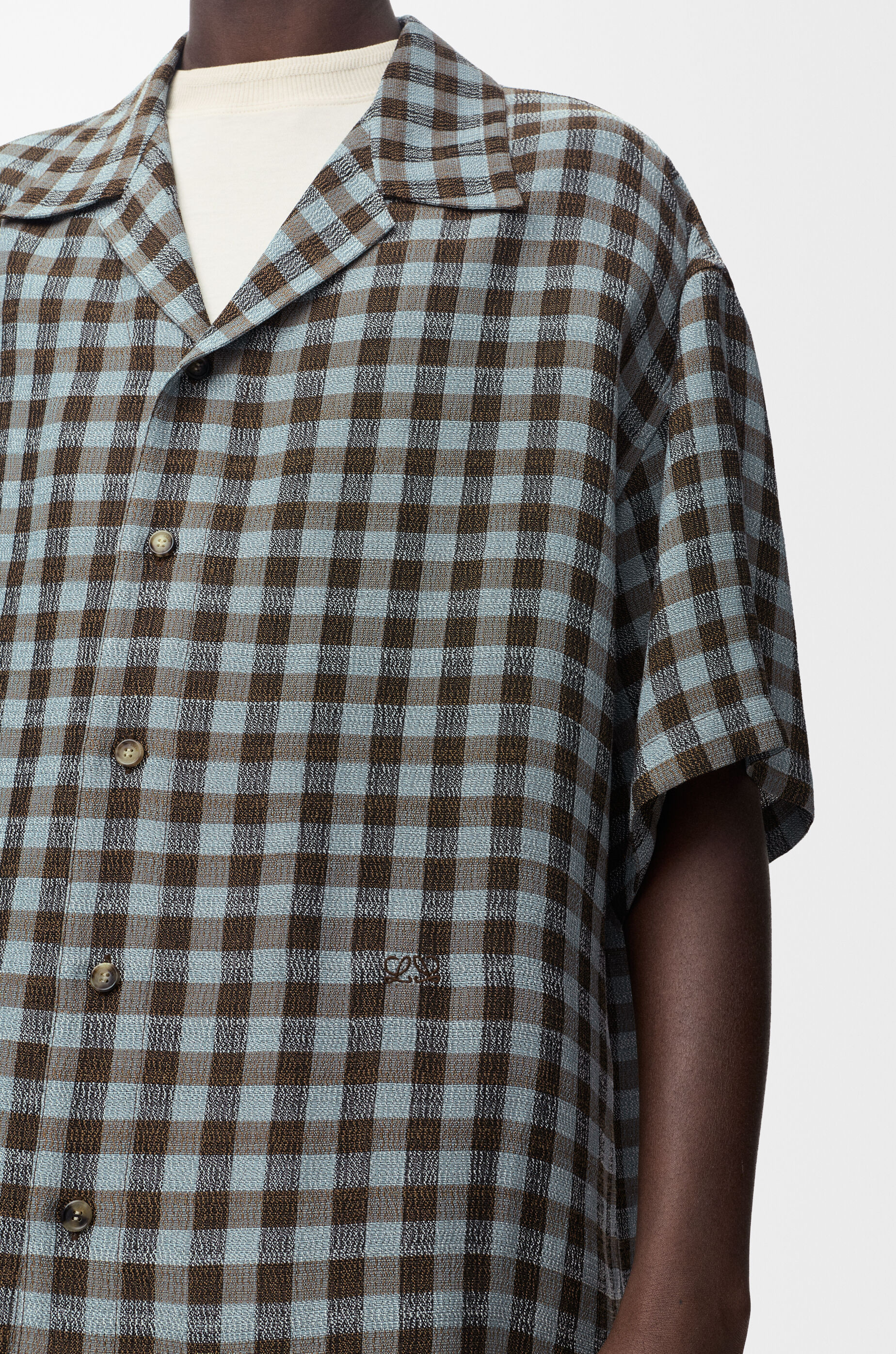 LOEWE Short sleeve shirt in viscose and linen blend Blue/Brown