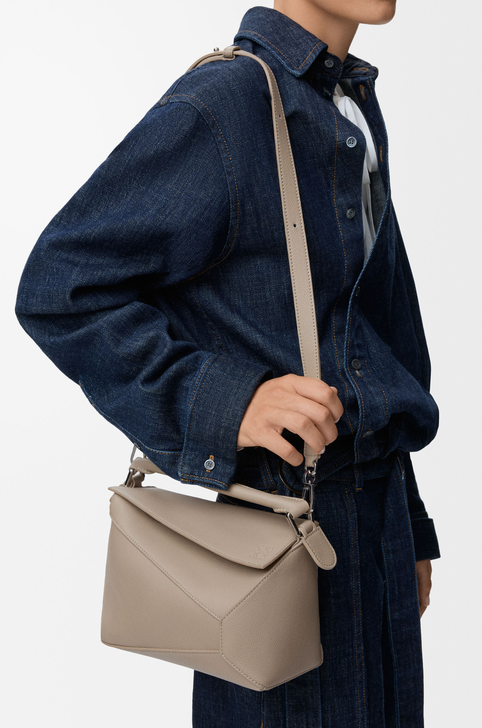 LOEWE Small Puzzle Edge bag in soft grained calfskin Clay