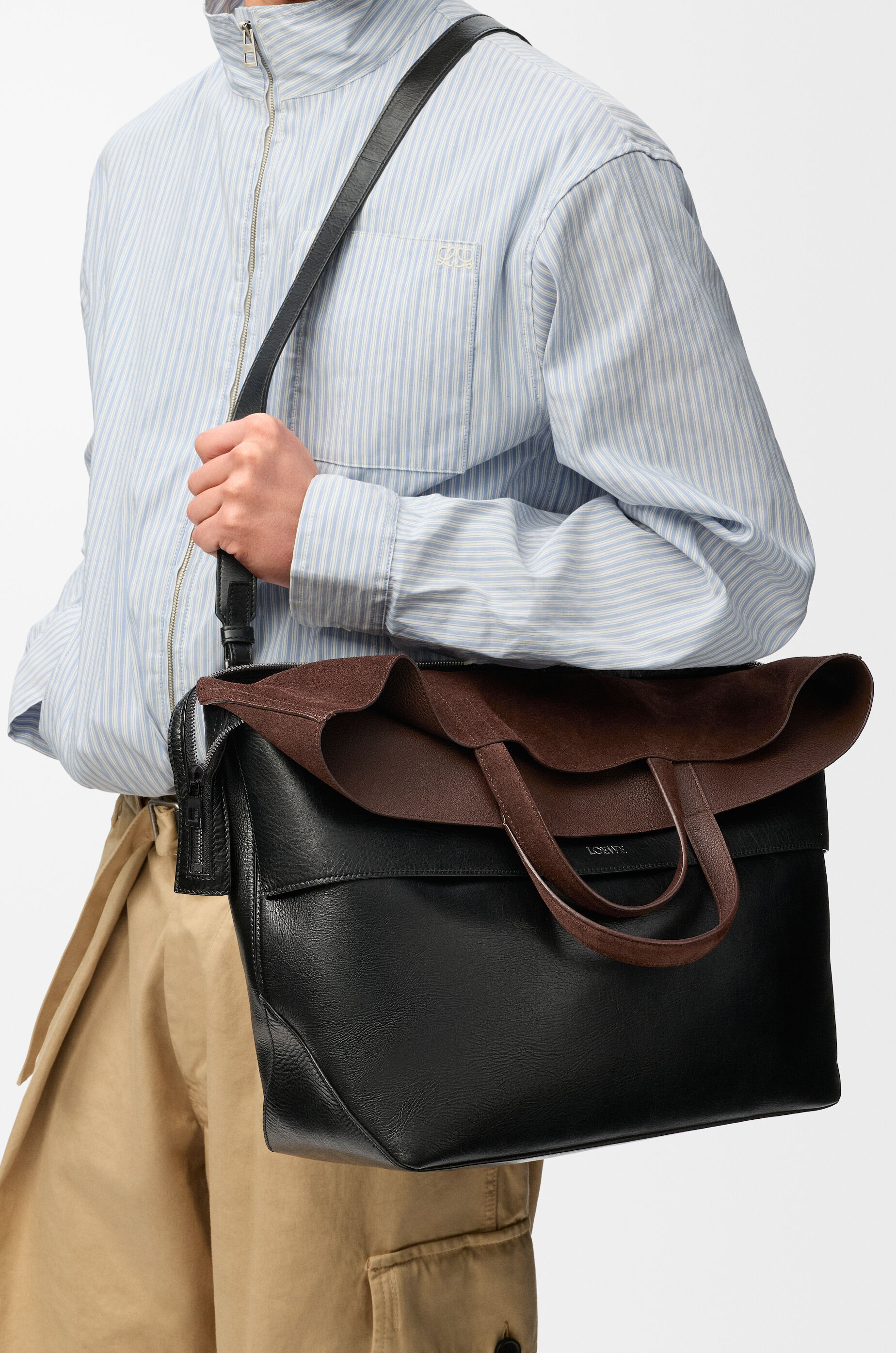 LOEWE Large Switch tote in paper calf and suede Black/Espresso