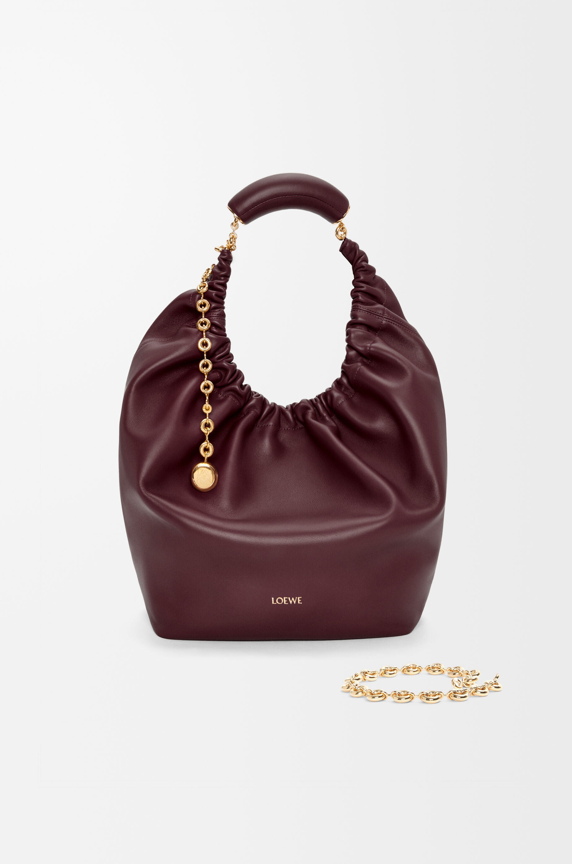 LOEWE Medium Squeeze bag in mellow nappa lambskin Dark Burgundy