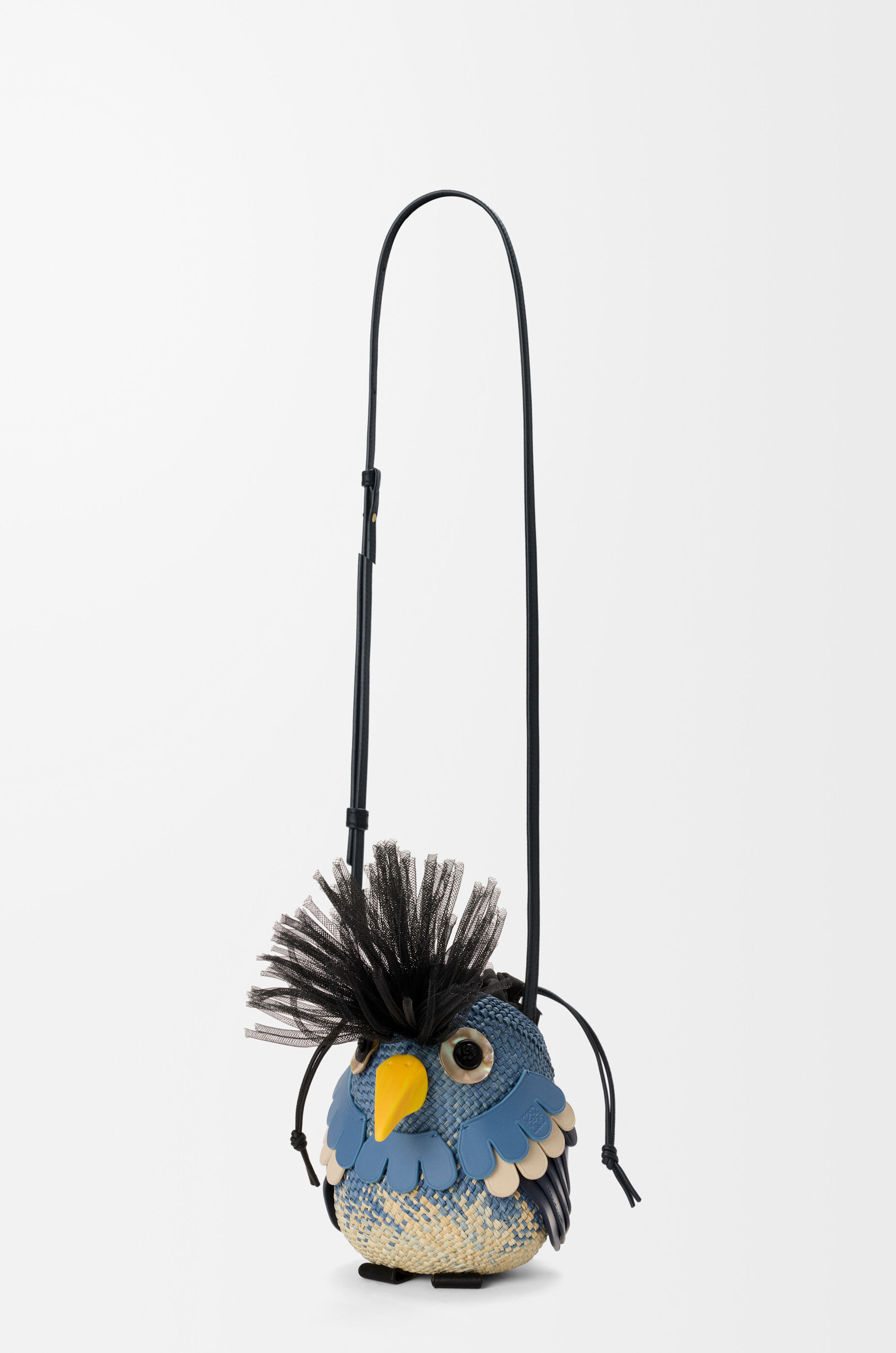 LOEWE Bird bag in iraca palm and calfskin Blue