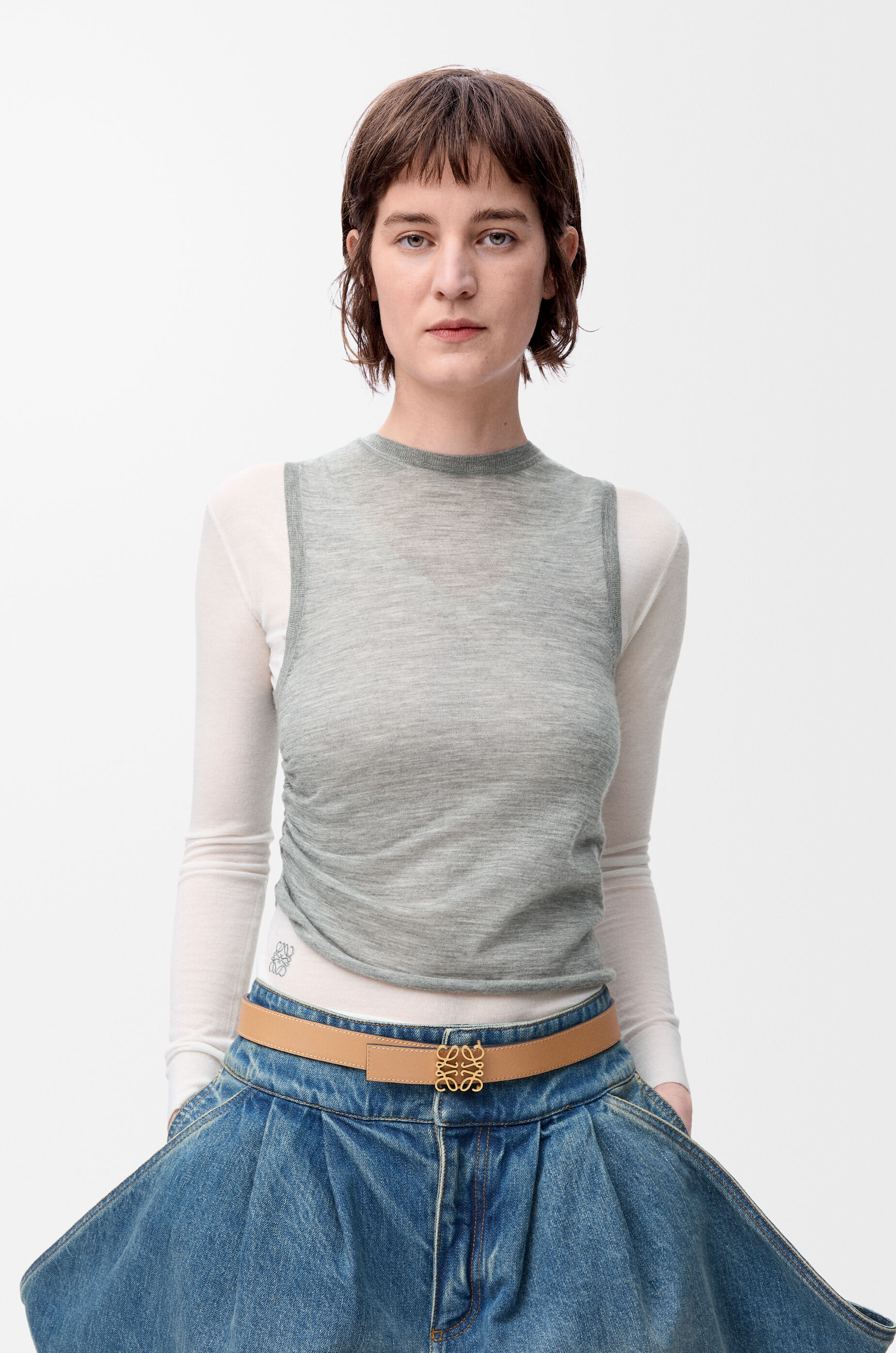 LOEWE Reversible Anagram belt in smooth calfskin Warm Desert/Light Oat/Bronze