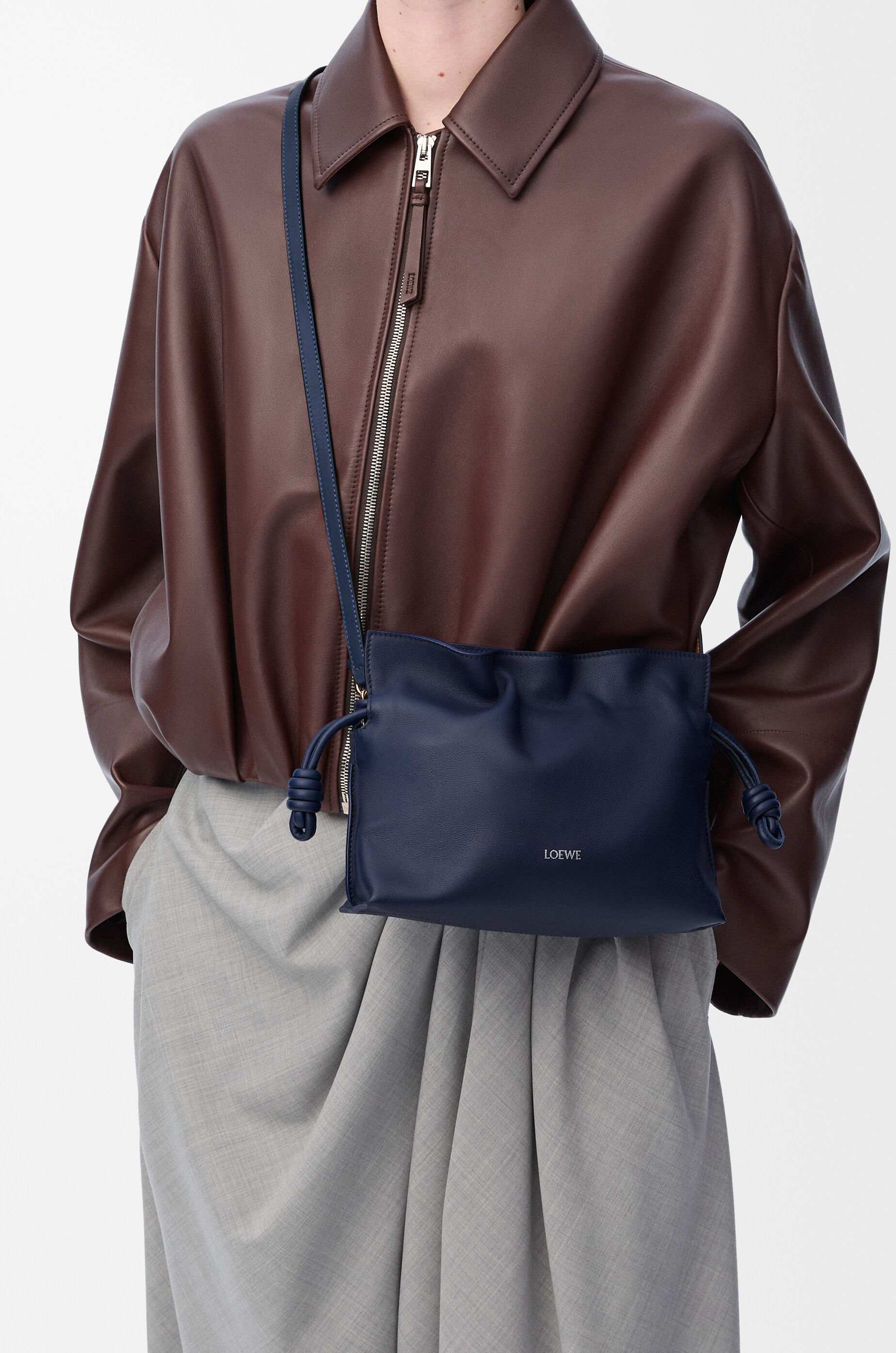 LOEWE Mini Flamenco clutch in nappa calfskin Abyss Blue