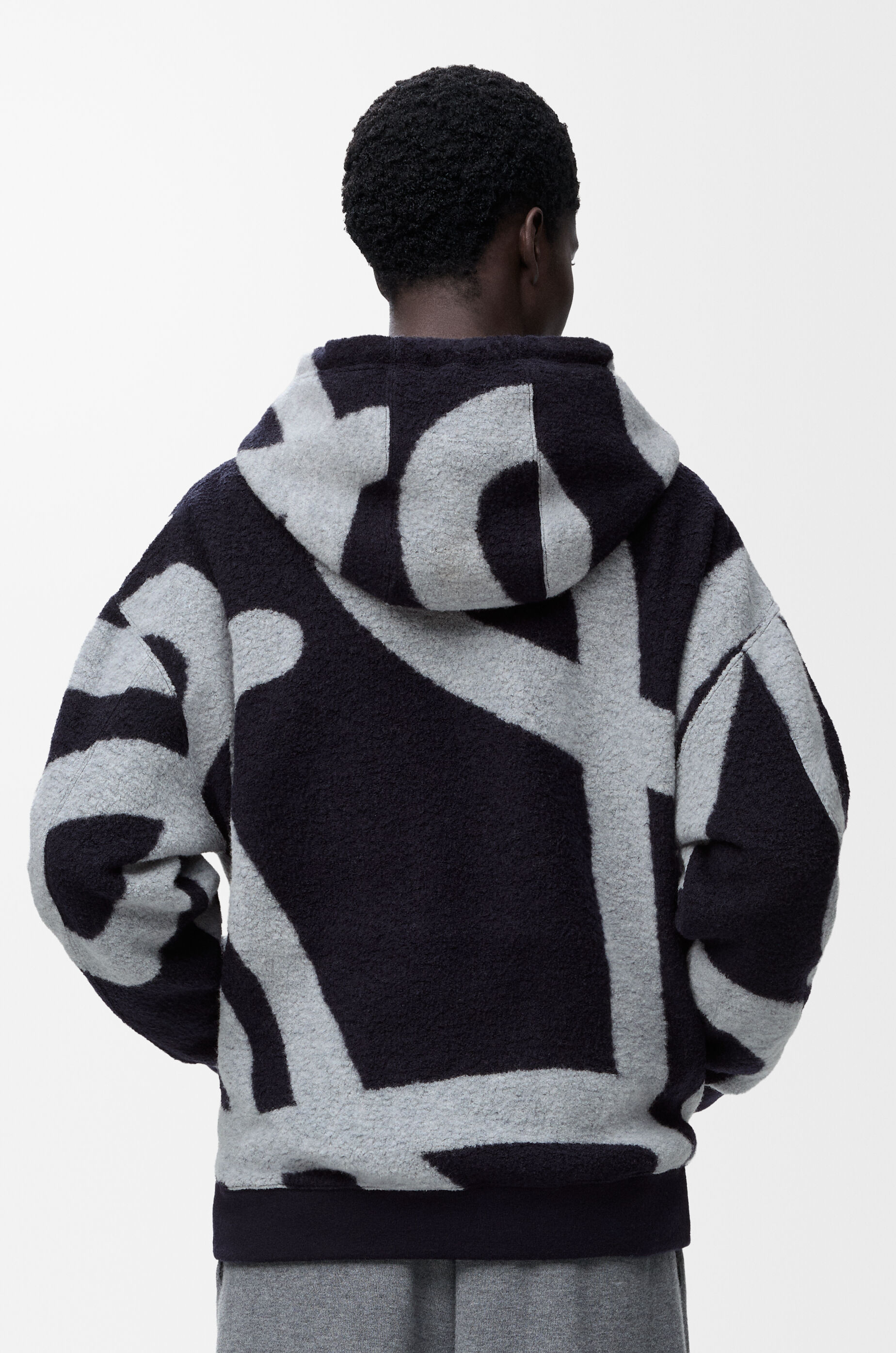 LOEWE Zip-up hoodie in wool and cotton Navy/Grey