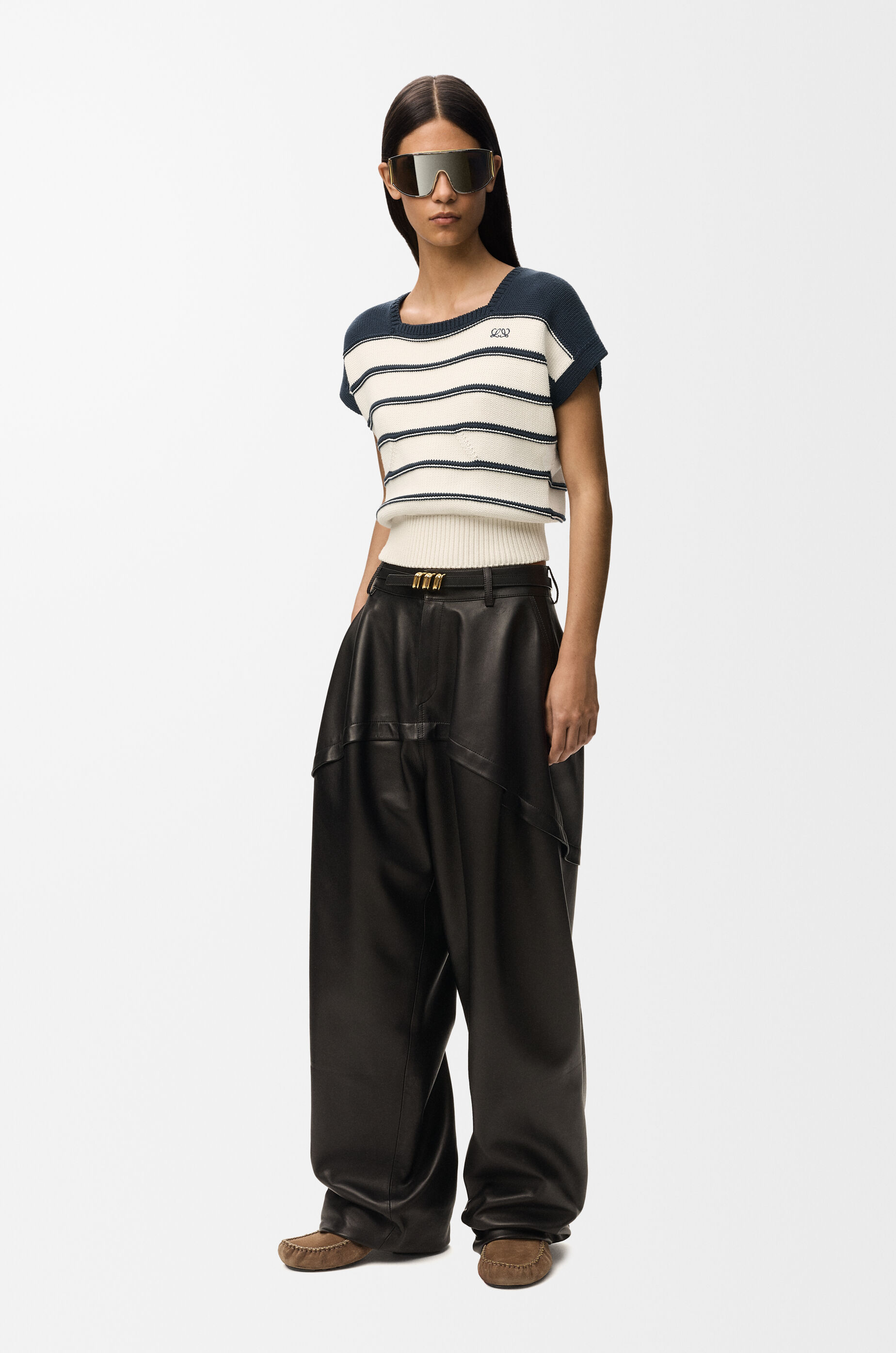 LOEWE Sleeveless sweater in cotton and wool White/Navy Blue