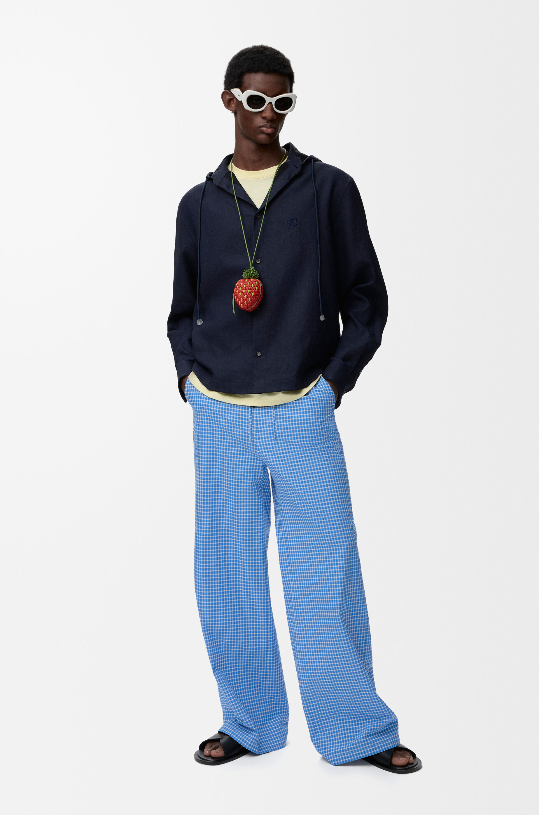 LOEWE Drawstring trousers in cotton Blue/White