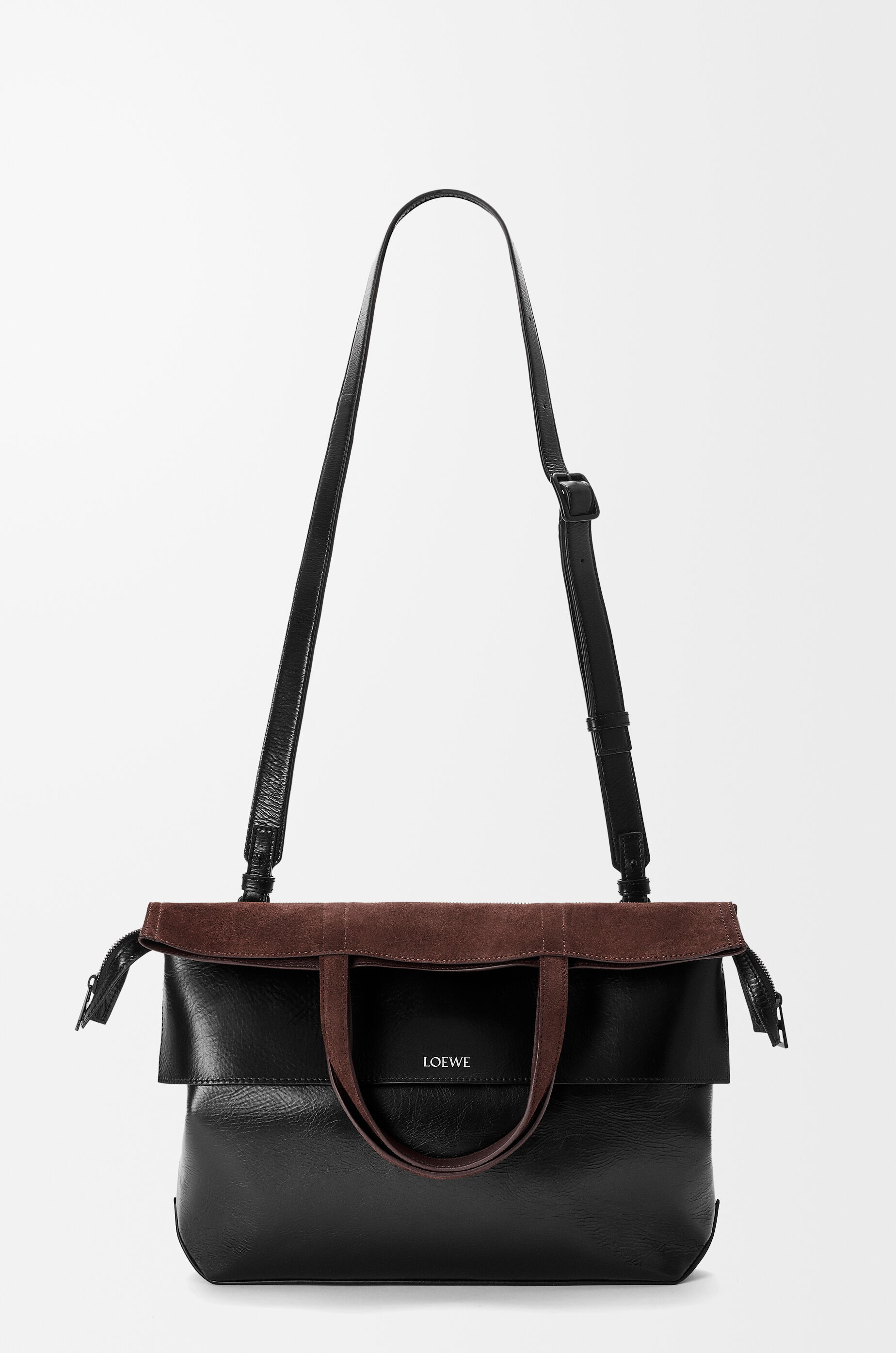 LOEWE Small Switch tote in paper calf and suede Black/Espresso