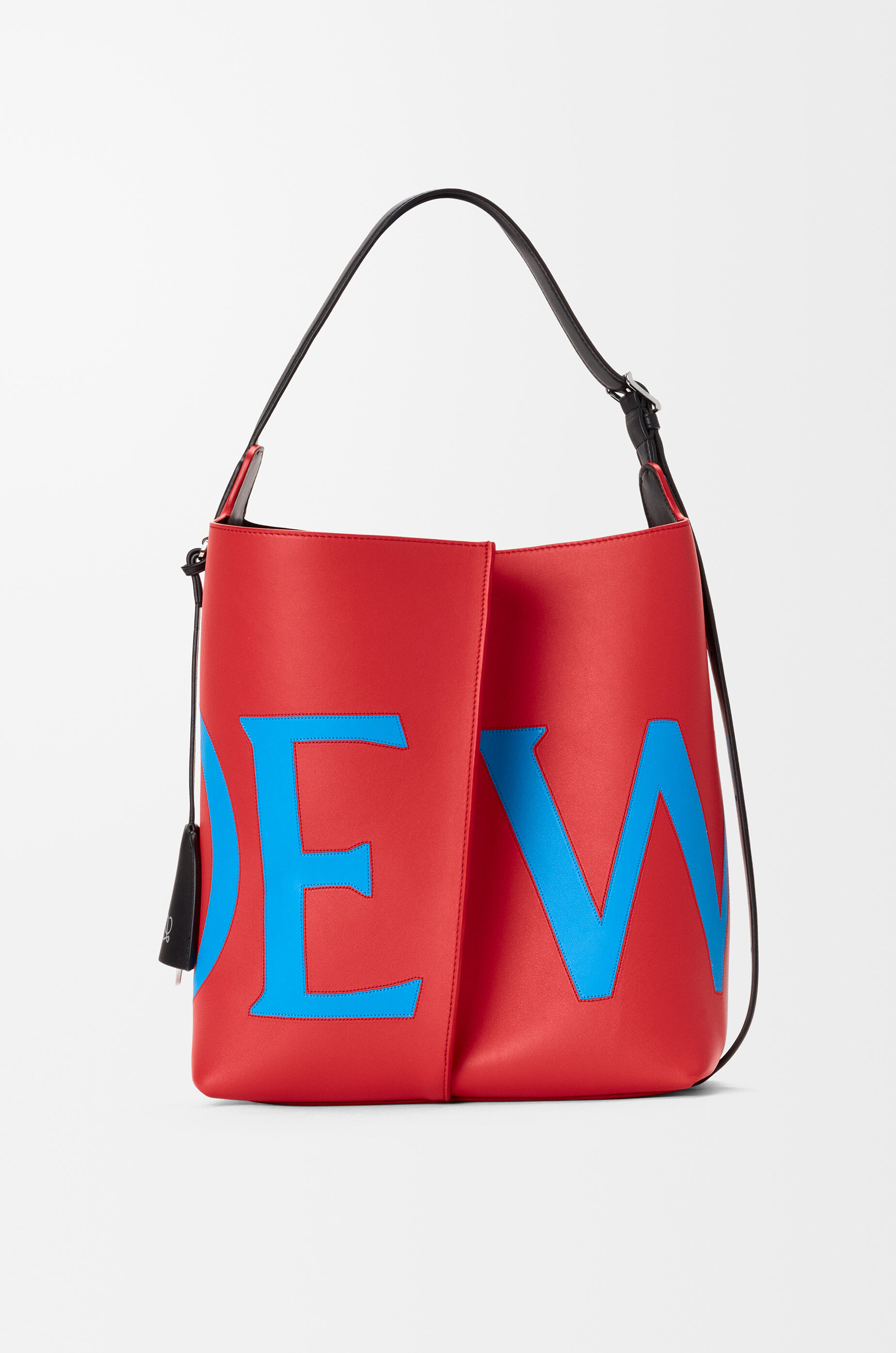 LOEWE Large Bilbao bucket Oversized Logo in smooth calfskin Red/Blue