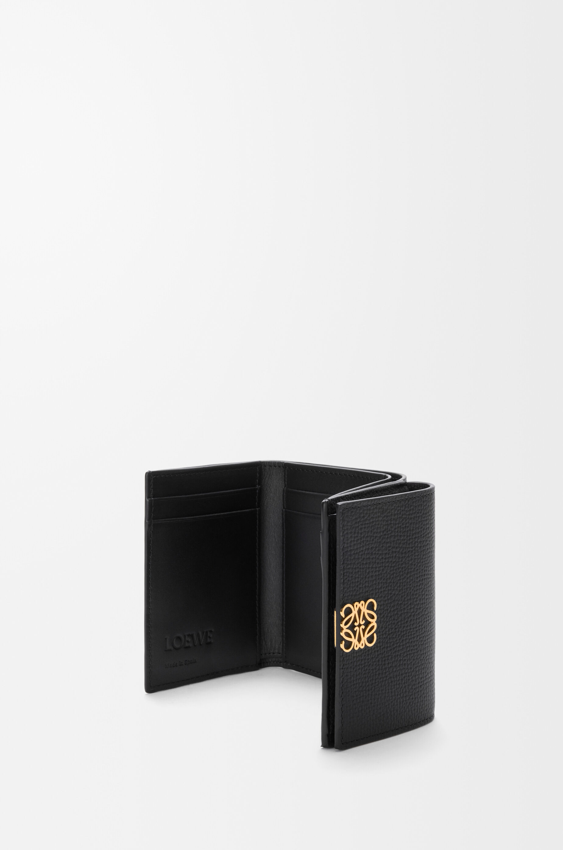LOEWE Anagram trifold wallet in pebble grained calfskin Black/Gold