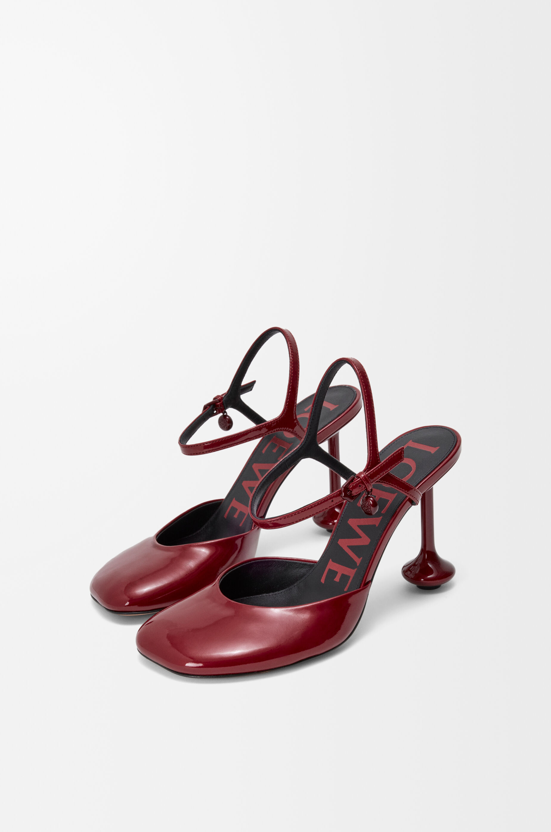 LOEWE Toy ankle strap pump in soft patent lambskin Dark Red