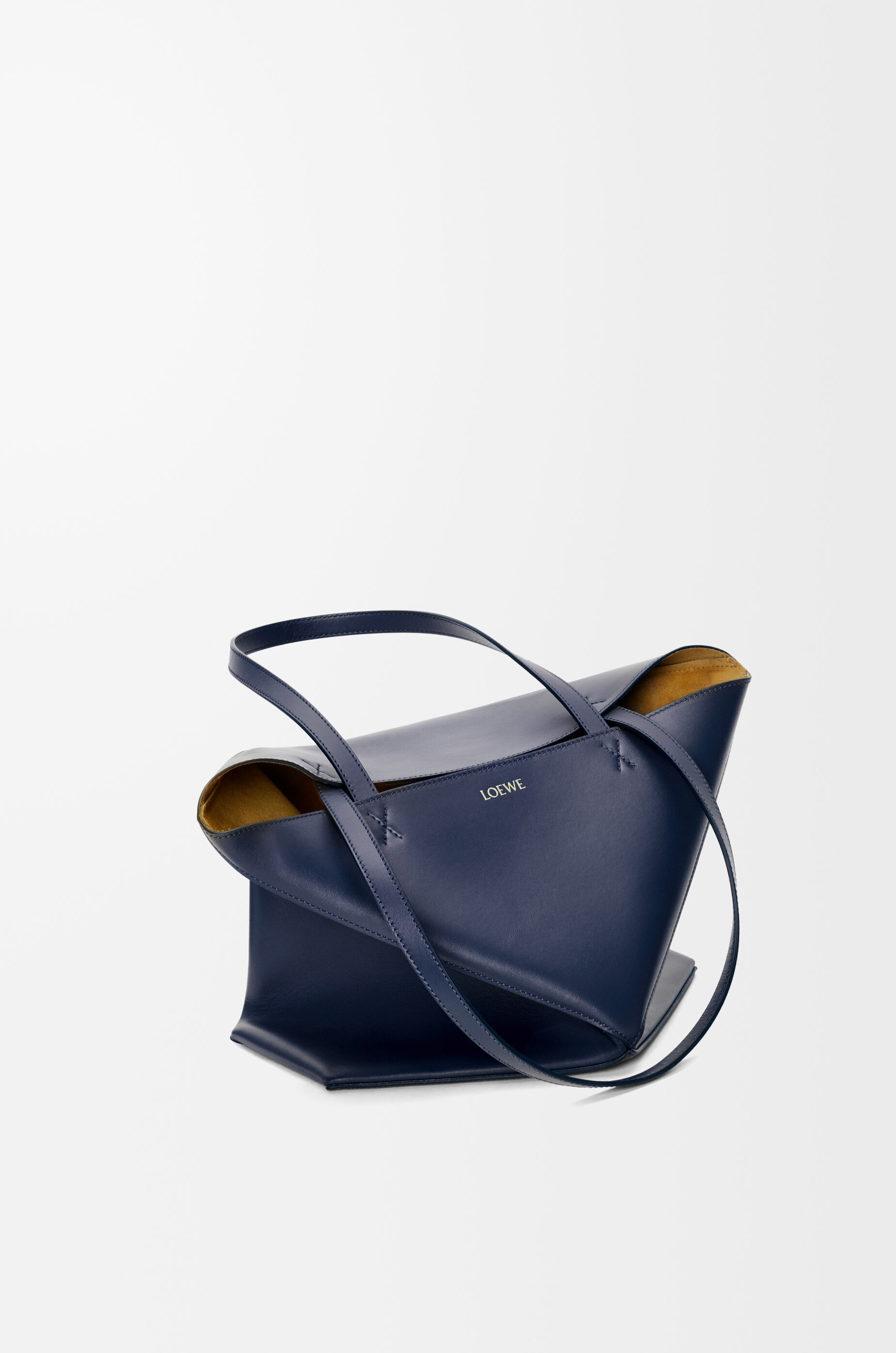 LOEWE Medium Puzzle Fold tote in shiny calfskin Abyss Blue