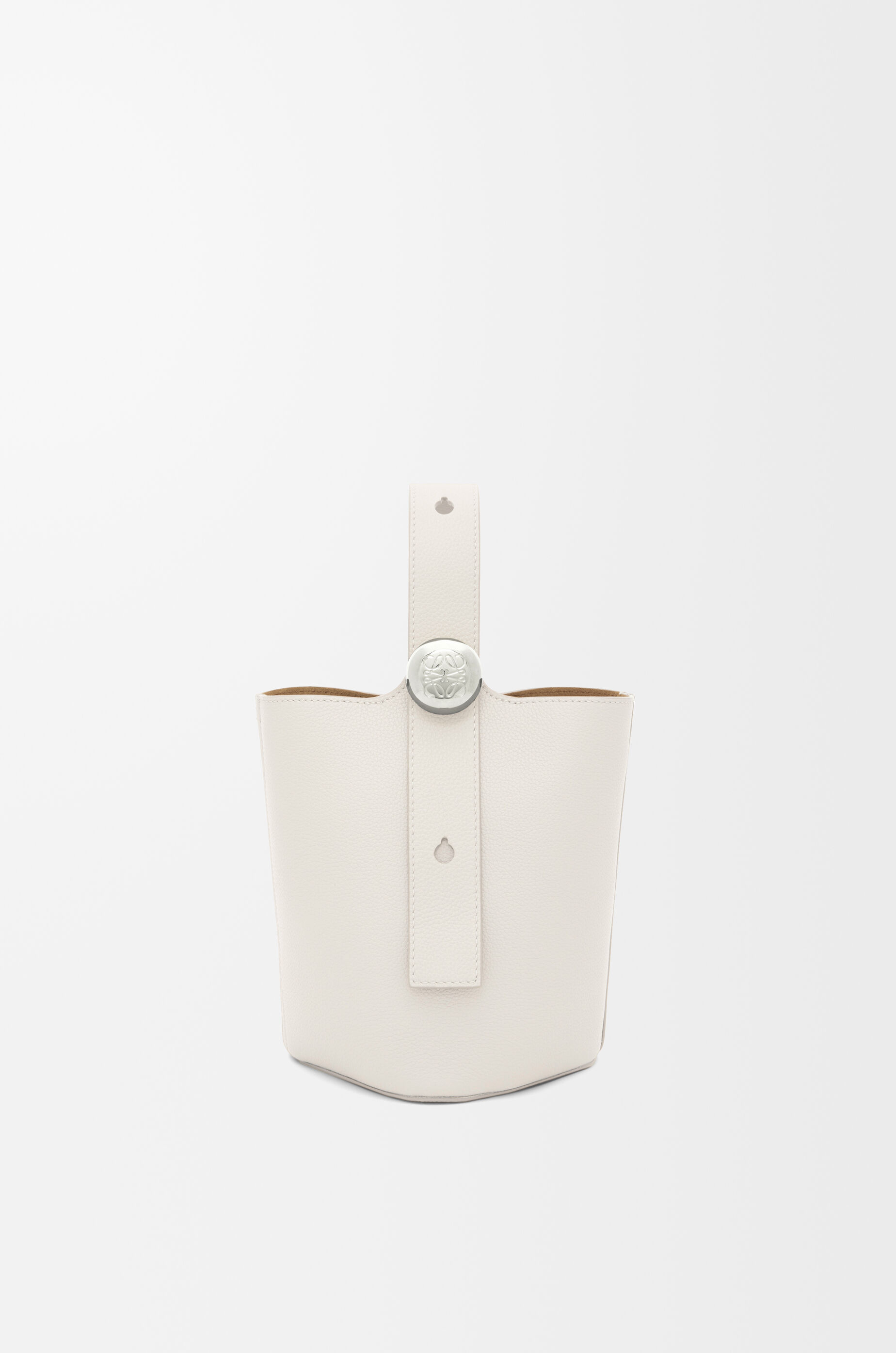 LOEWE Mini Pebble Bucket bag in soft grained calfskin Soft White