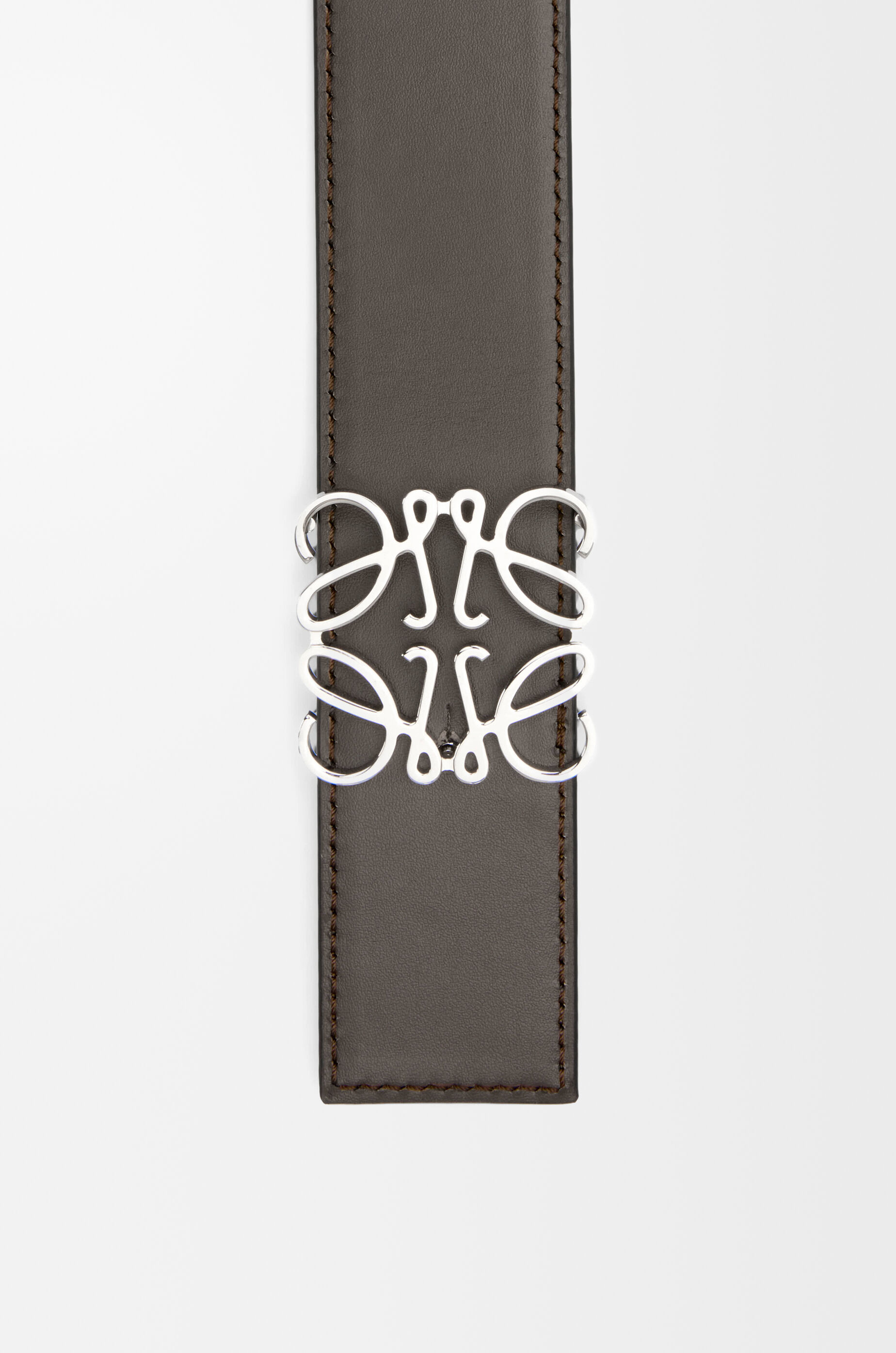 LOEWE Reversible Anagram belt in smooth calfskin Dark Grey/Dark Cigar/Palladium